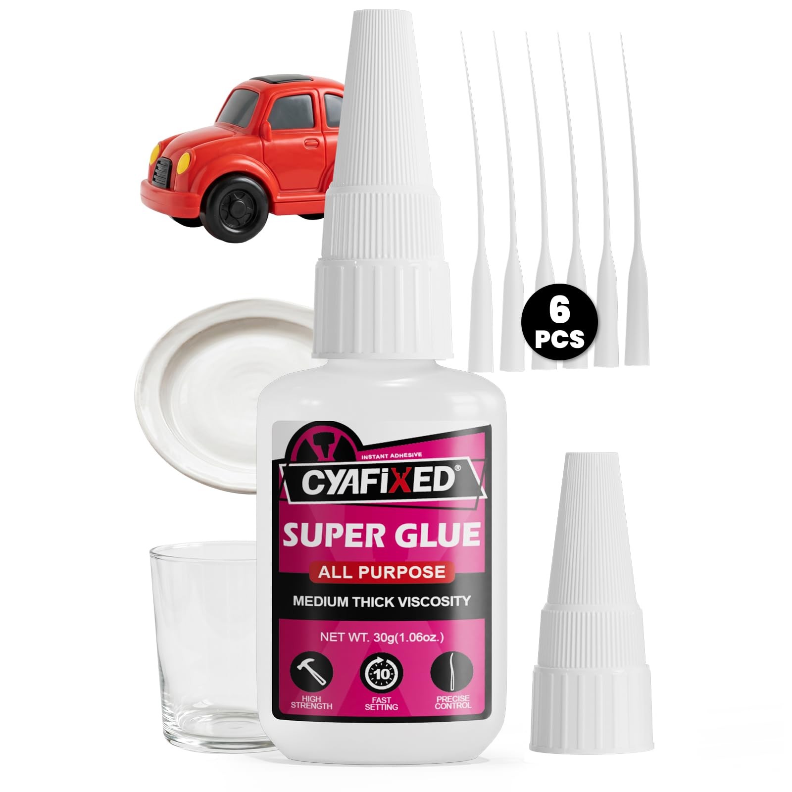 Super Glue Liquid, Instant Clear Cyanoacrylate Medium Thick 1 oz, clear