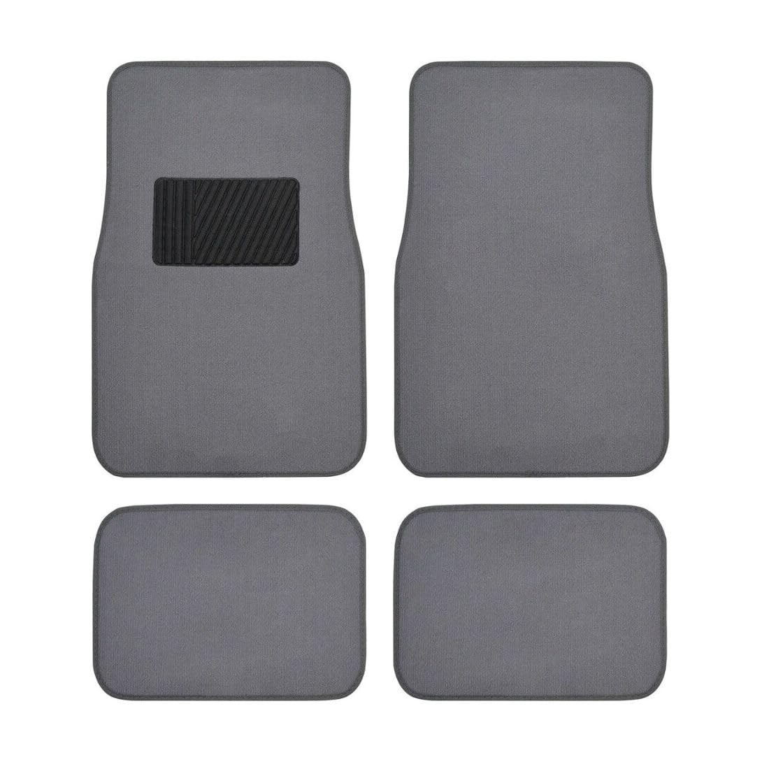 4pc Carpet Car Floor Mats Heavy Duty Heel Pad Med Gray 11.5×16.5 Rear MT-100