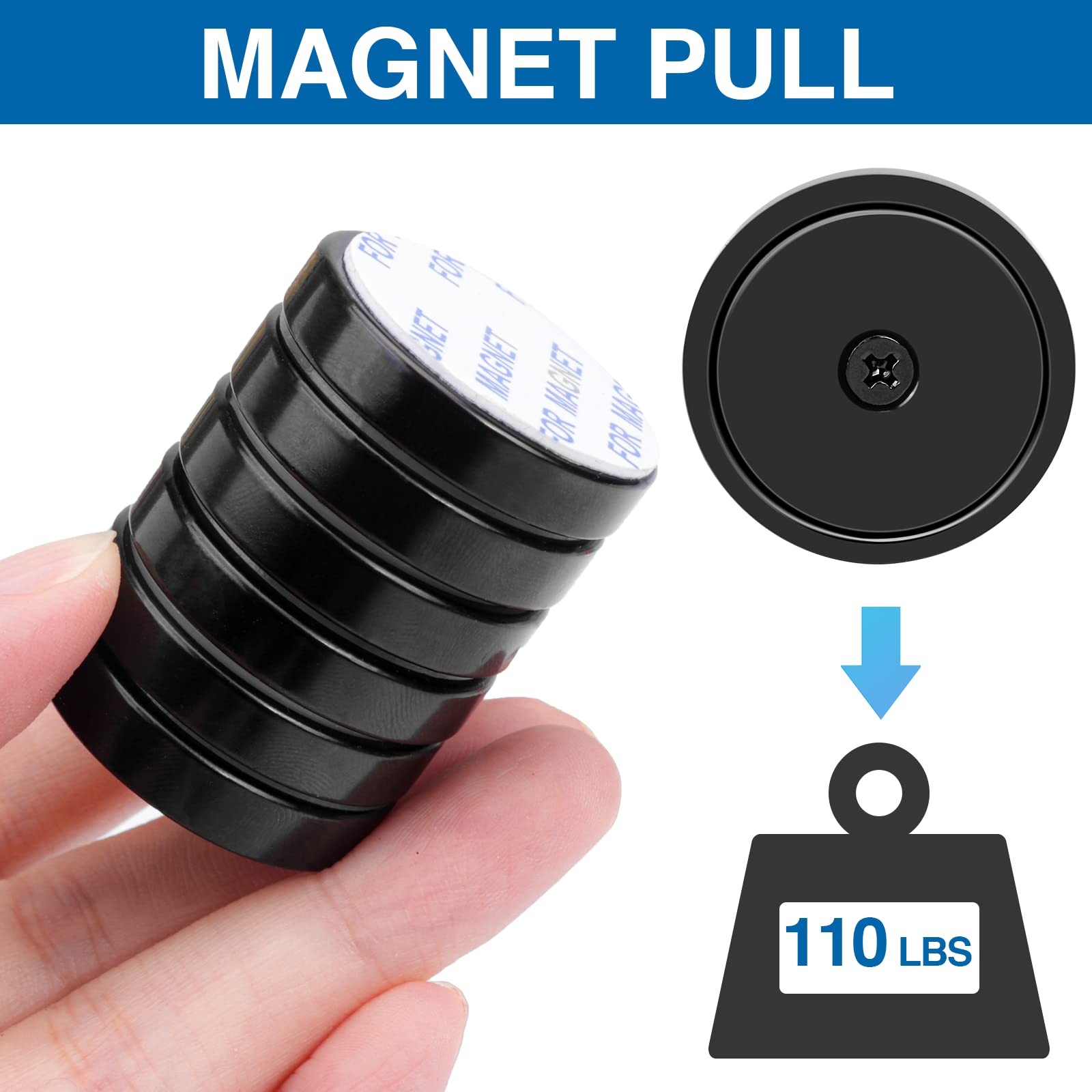 Strong Magnets with Holes and Screws, 110 lbs, Pack of 6