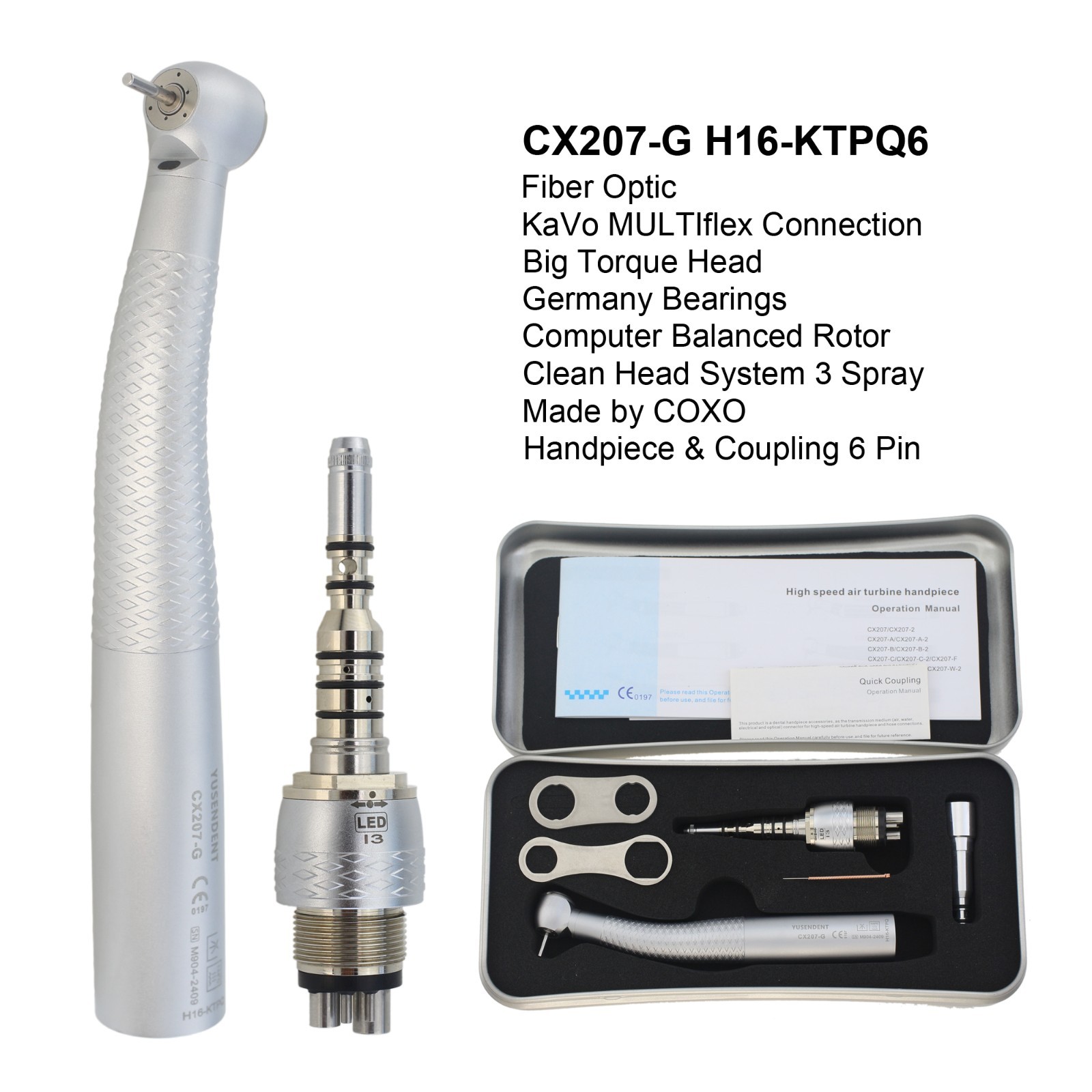 COXO Dental Handpiece High Speed Fiber Optic LED CX207-G KaVo NSK WH Coupling