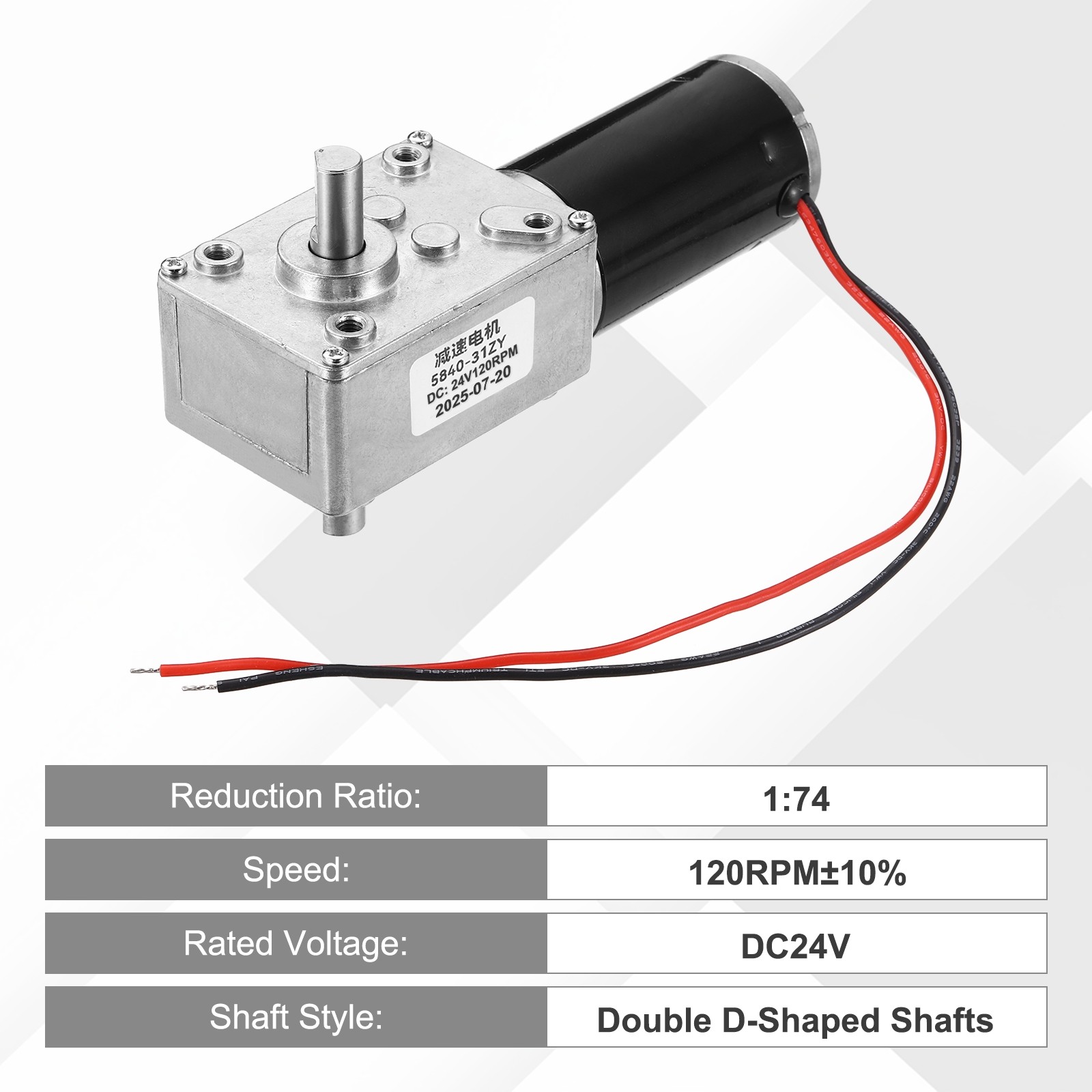 DC24V Worm Gear Motor, 120RPM 8mm D Shaft Speed Reduction