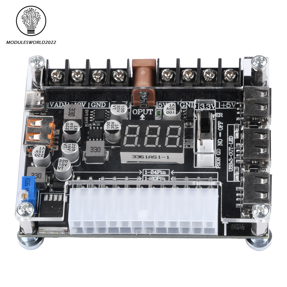 20/24 Pin ATX Power Adapter Board Power Supply Module Adapter Adjustable Voltage
