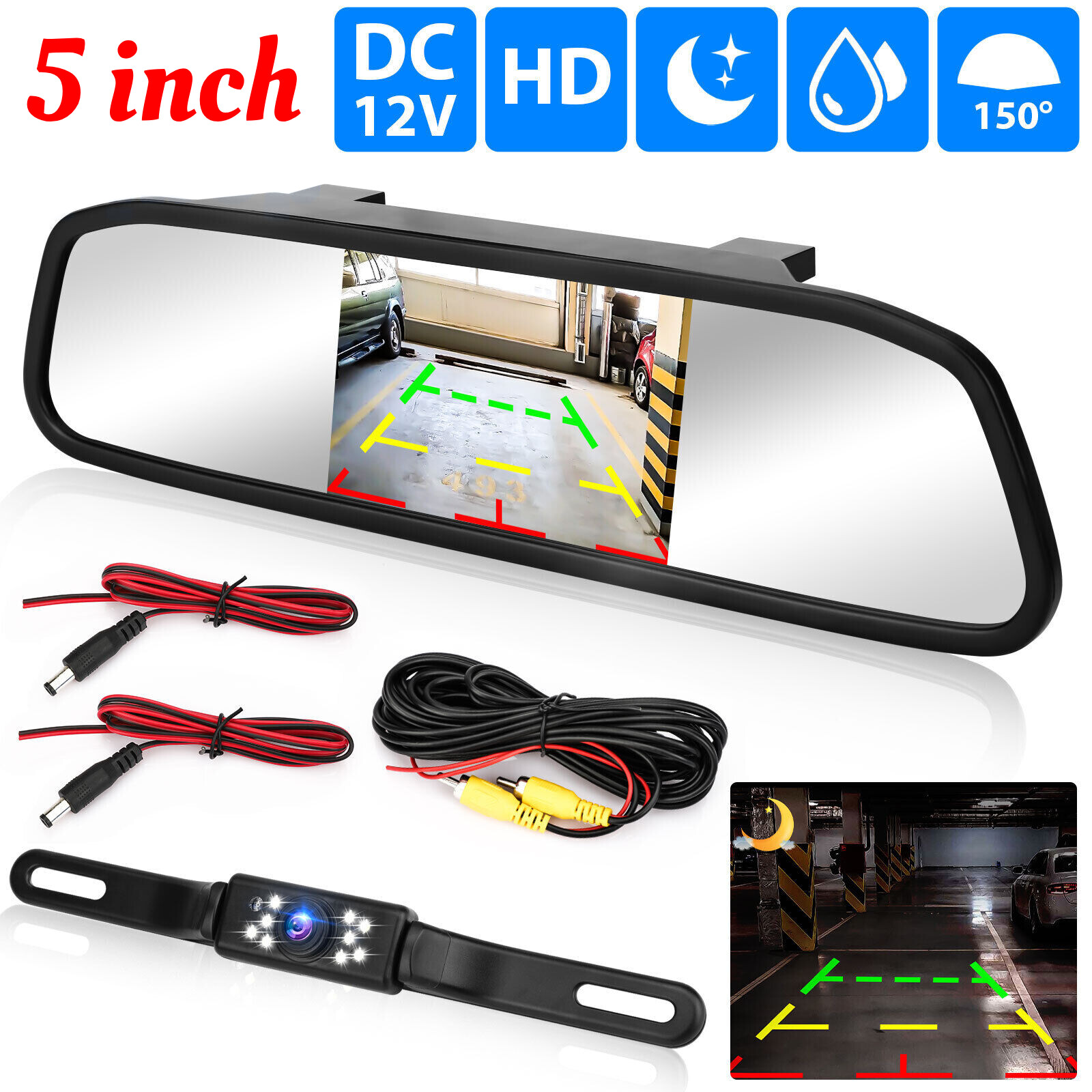 5 inch Car Rear View Backup Camera HD Night Vision Monitor Parking License Plate