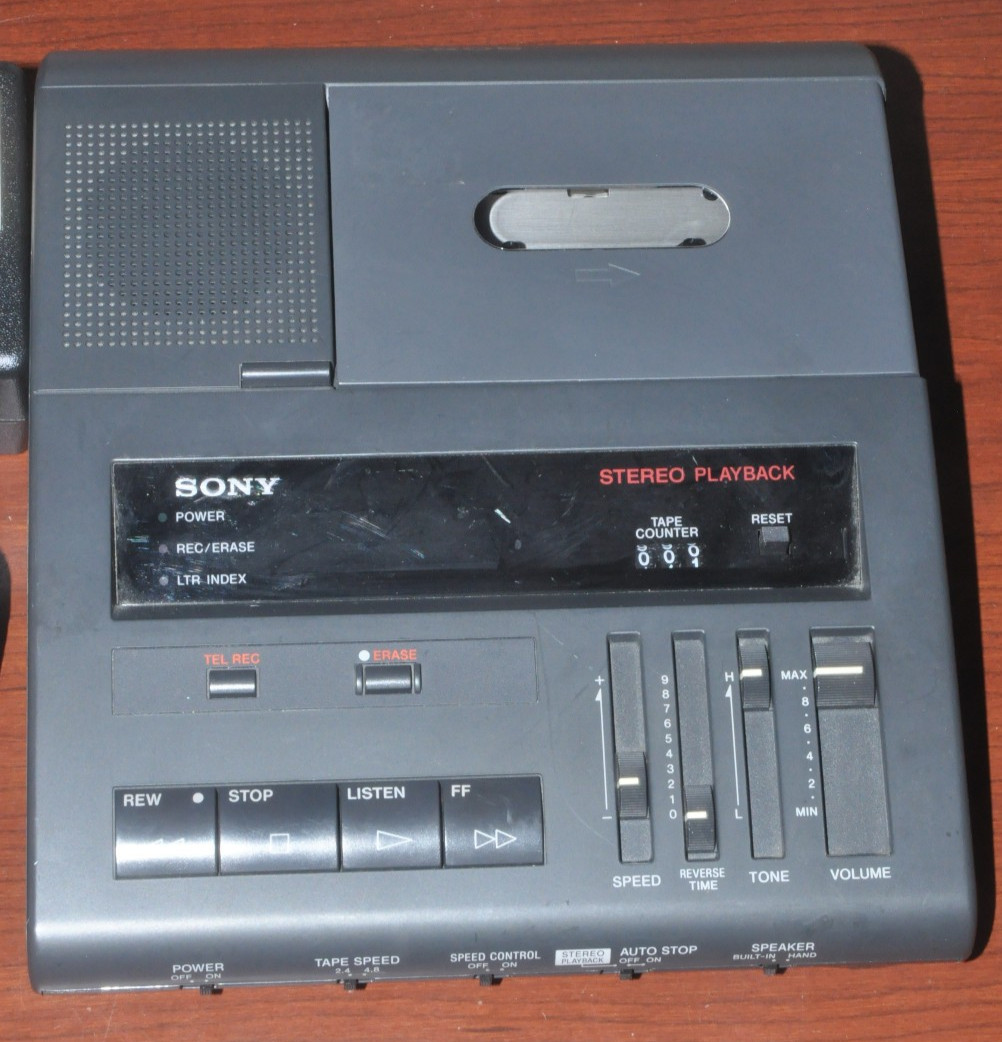 Sony BM-87DST Dictator/Transcriber Cassette Machine W/Pedal And AC Power Adapter