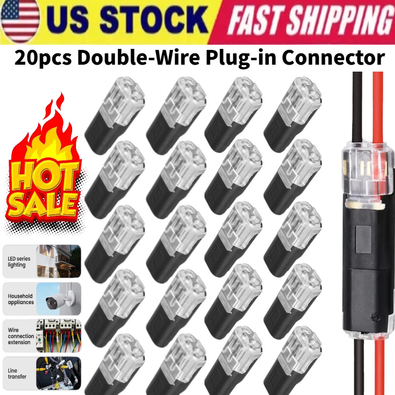 20pcs Double-Wire Plug-in Connector, Cable Clamp with Locking Buckle, AWG 18-22