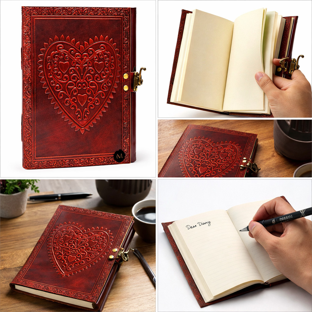Leather Journal Notebook 8×6 Handmade Vintage Diary with Lock 200 Lined Page