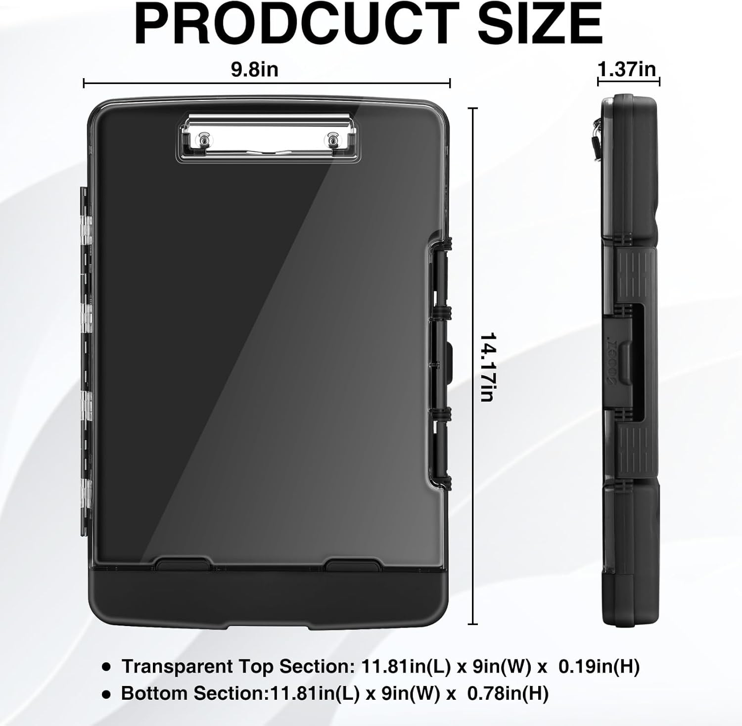 Sooez Original Clipboard with 2 Storage 9.8″ w x 1 1/3″ d x 14 1/4″ h, Black