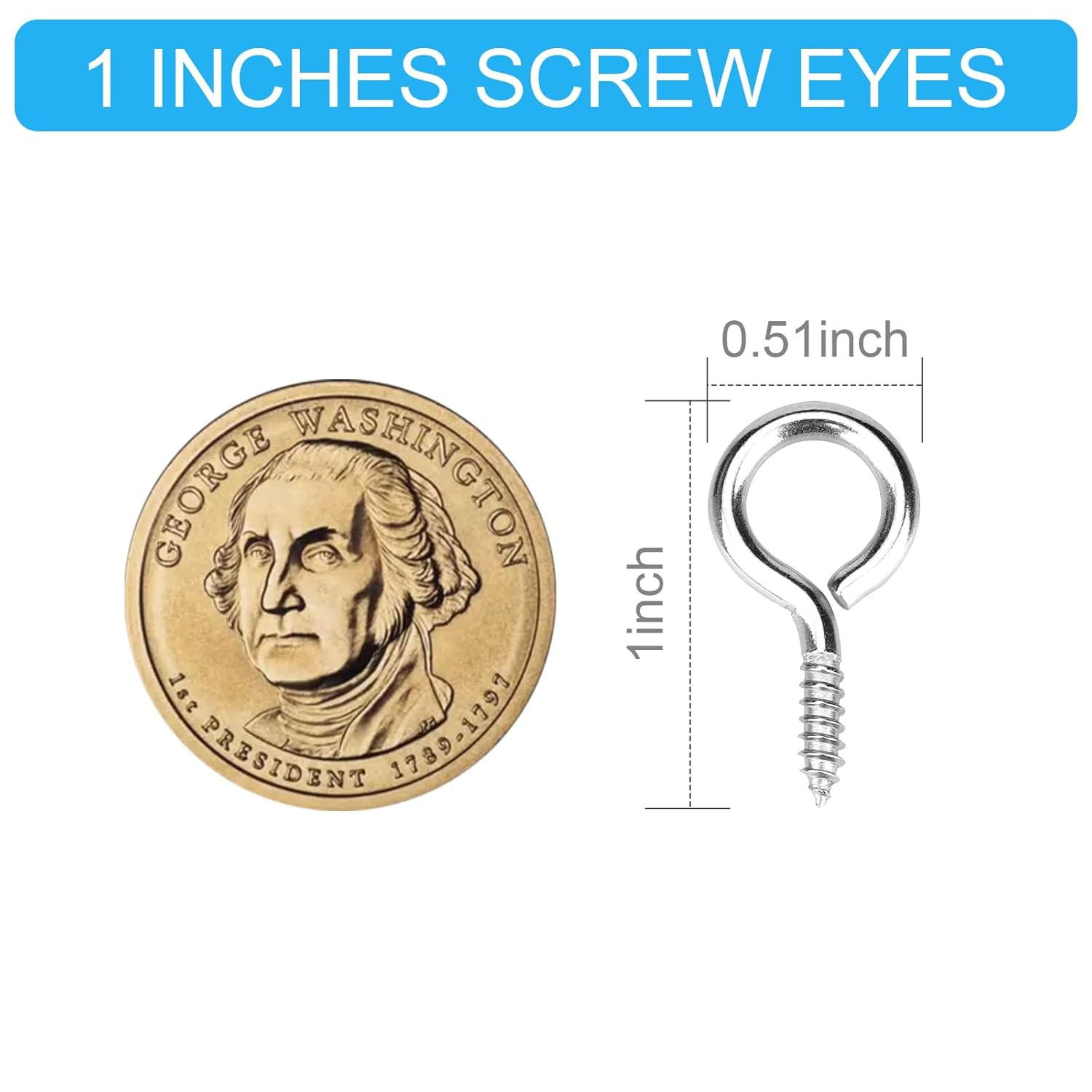 Eye Screws, 50Pcs 1 Inches 304 Heavy Duty Stainless Steel Screw Hooks, Self Tapp