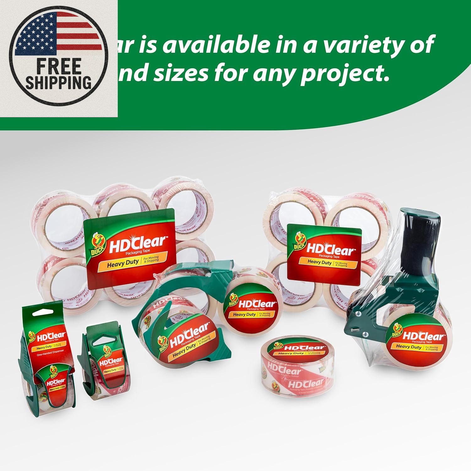 Duck HD Clear Packing Tape with Dispensers – 6 Rolls of Strong Heavy Duty Packin