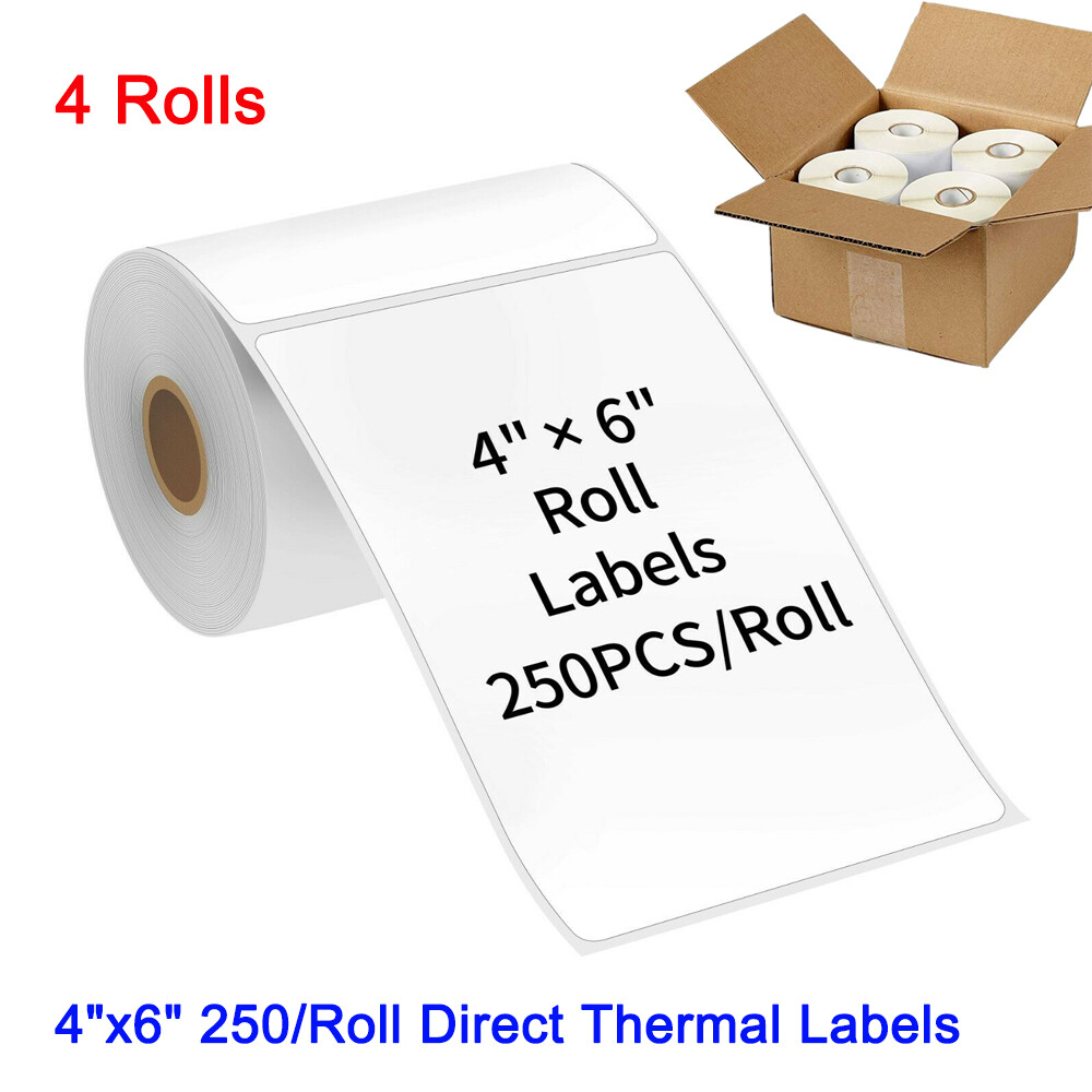 4 Rolls 4×6″ Direct Thermal Shipping Labels – 250 Per Roll – 1000 Address Labels