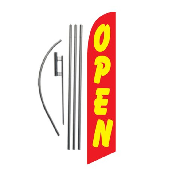 Open Flag (Red/Yellow) 15Ft Feather Banner Swooper Pole Kit & Ground Stake
