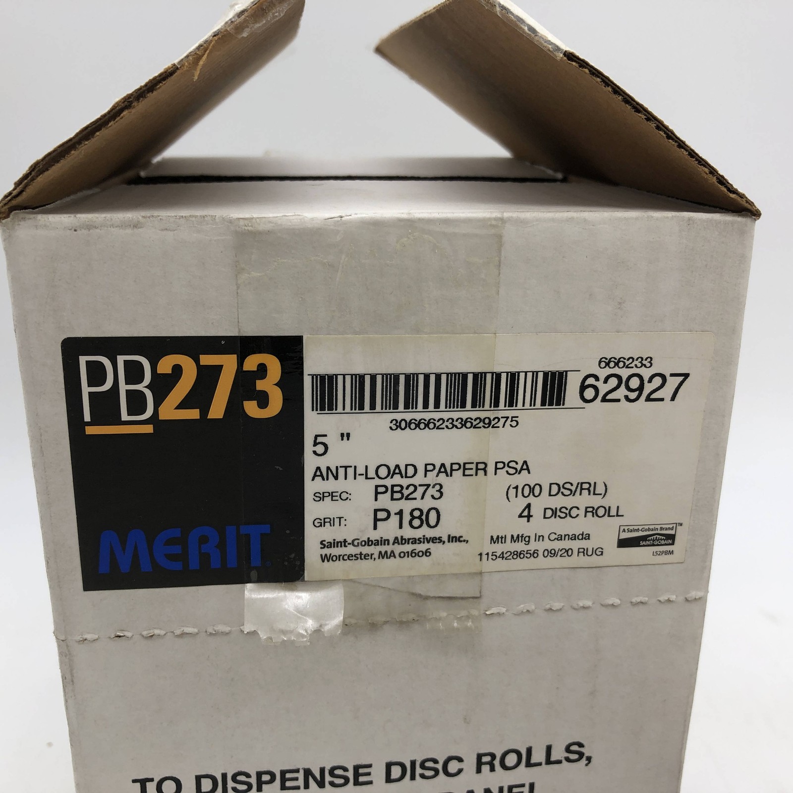 Merit 62927 Disc Rolls 5″ Anti Load Paper PSA PB273 P180 Grit 4 Rolls/400 Discs