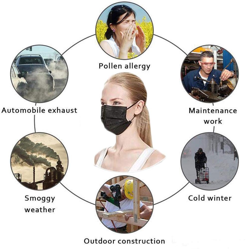 100 Pcs Disposable Face Masks, 3 Ply Face Masks Black Disposable Mask, (Dispo…