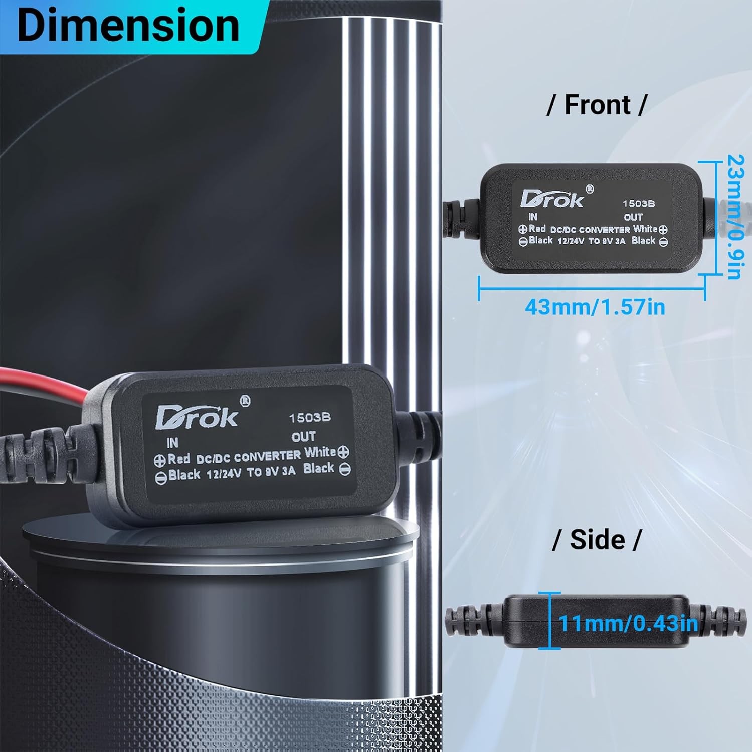 DROK 12V to 9V DC Converter, 11-32V 3A Buck 12V/24V