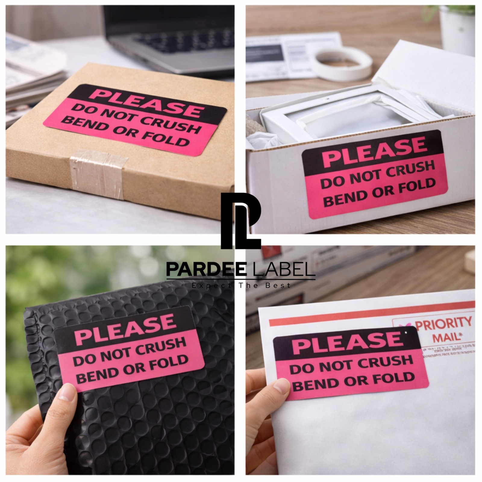 Please Do Not Crush Bend Or Fold Stickers- Neon Pink 1″x 3″ 250/Roll