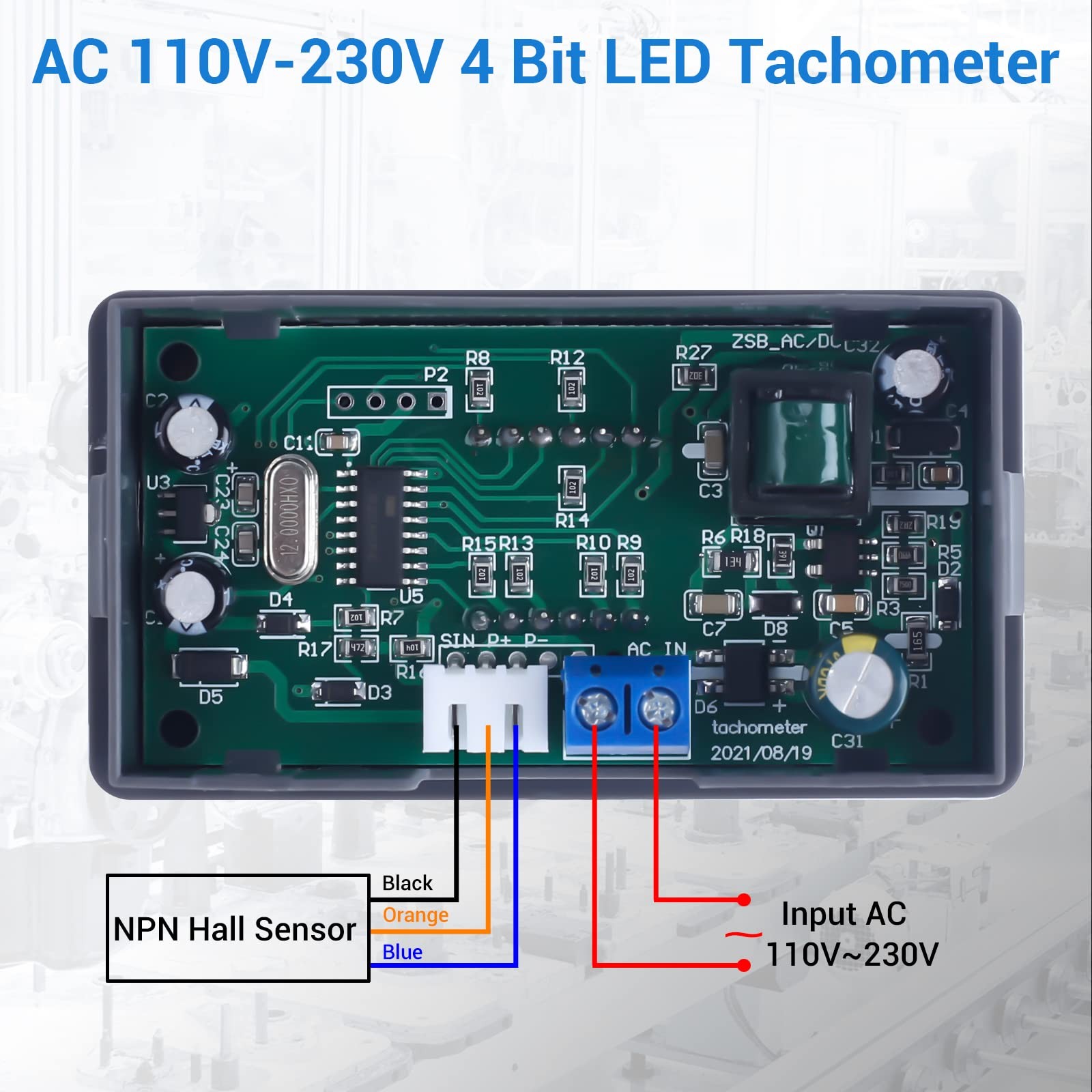 ICSTATION 4 Digital Red LED Tachometer RPM Speed Meter AC 110V-230V Digital…