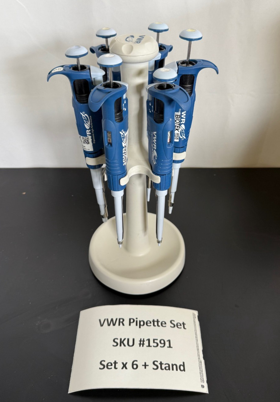 VWR Set of 6 Pipettes w/Stand 0.1-2, 0.5-10, 2-20, 10-100, 20-200, 100-1000 uL