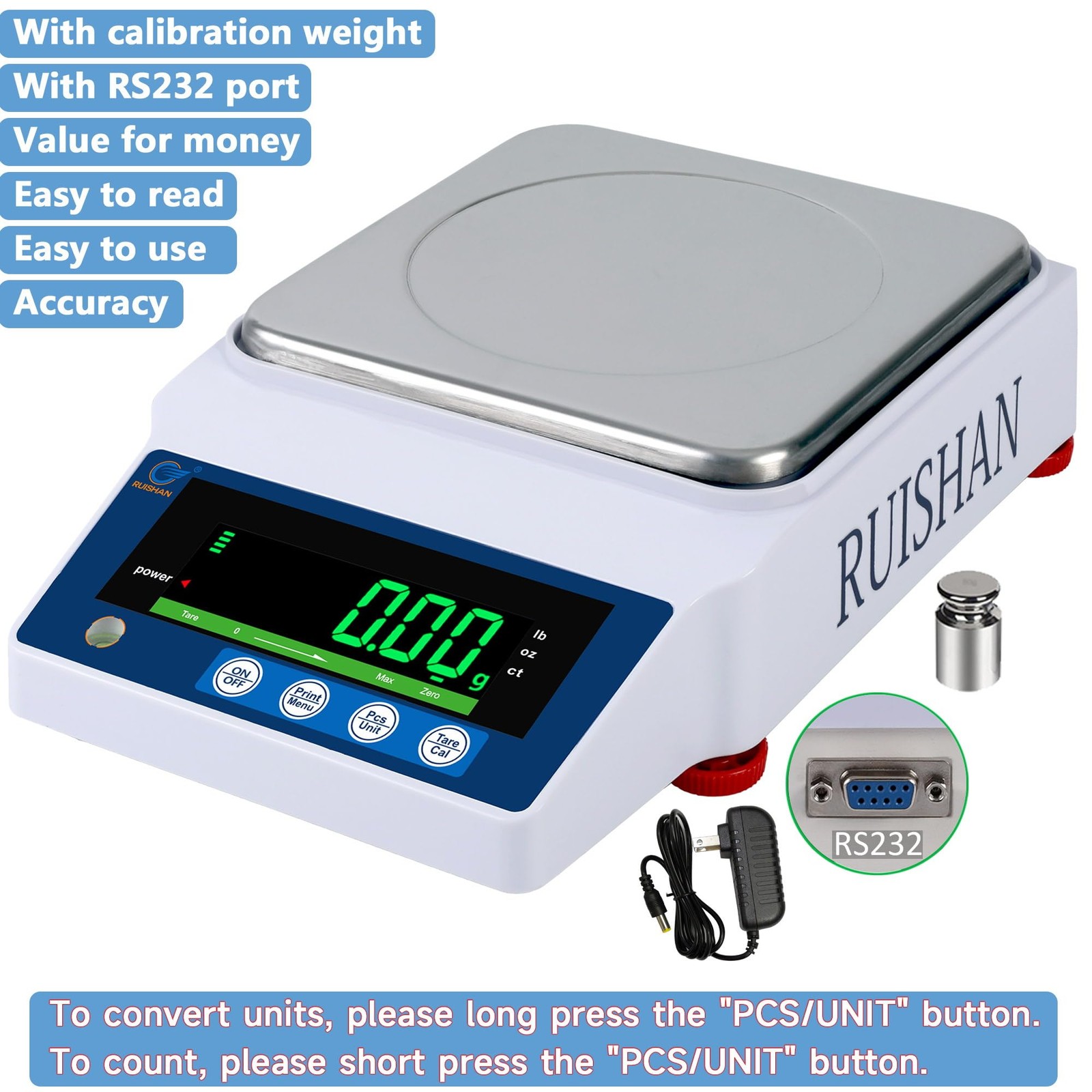 RUISHAN Lab Precision Scientific Balance Scale 1000g x 0.01g |g/lb/oz/ct | .0…