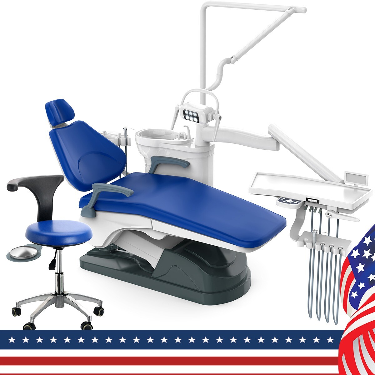 Dental Unit Chair Computer Controlled DC Motor Integral PU Hard Leather & Stool