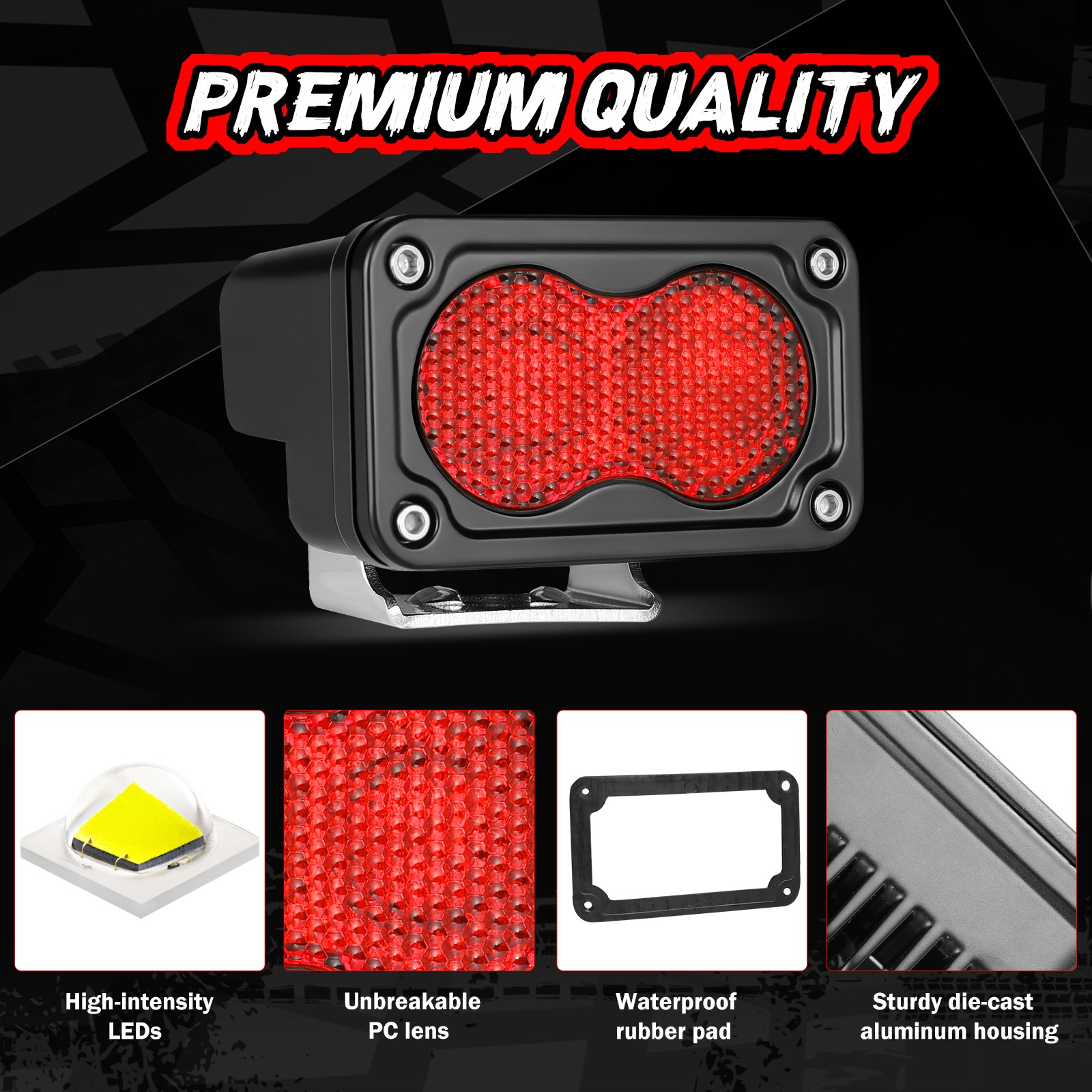LED Red Driving Bar 2Pcs 40W 3Inch Waterproof Fog Work Auxiliary Lights for Hunt