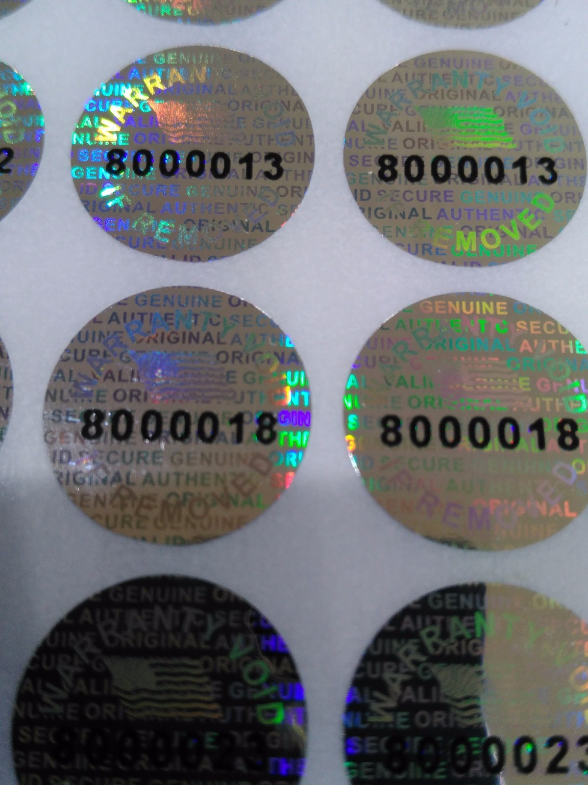 200 ROUND Pair serial 14 MM TAMPER EVIDENT SECURITY VOID HOLOGRAM LABELS SEALS