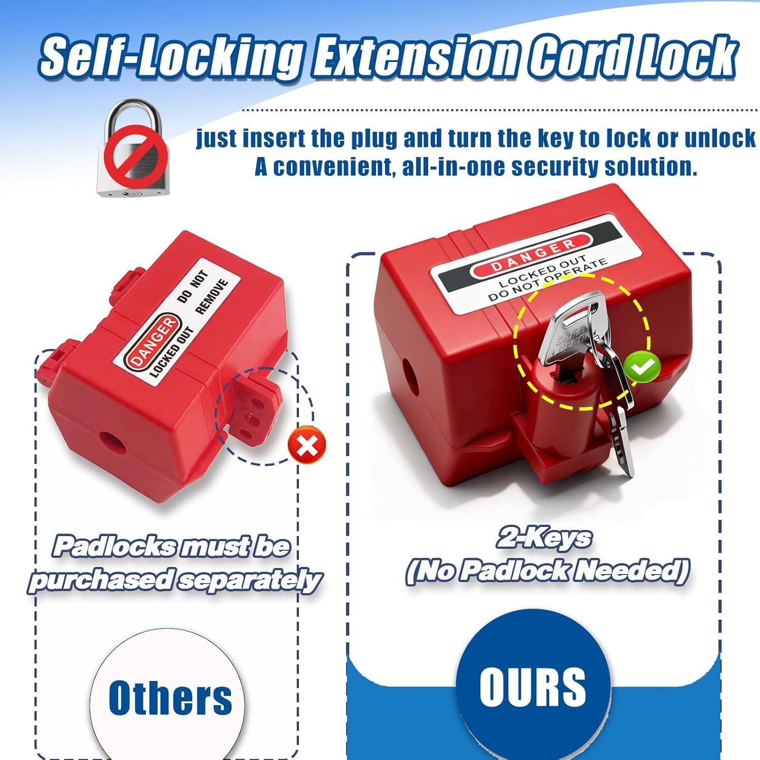 Plug Lock for 110-220V Power Cords,Self-Locking Extension Cord Lockout&Tagout…