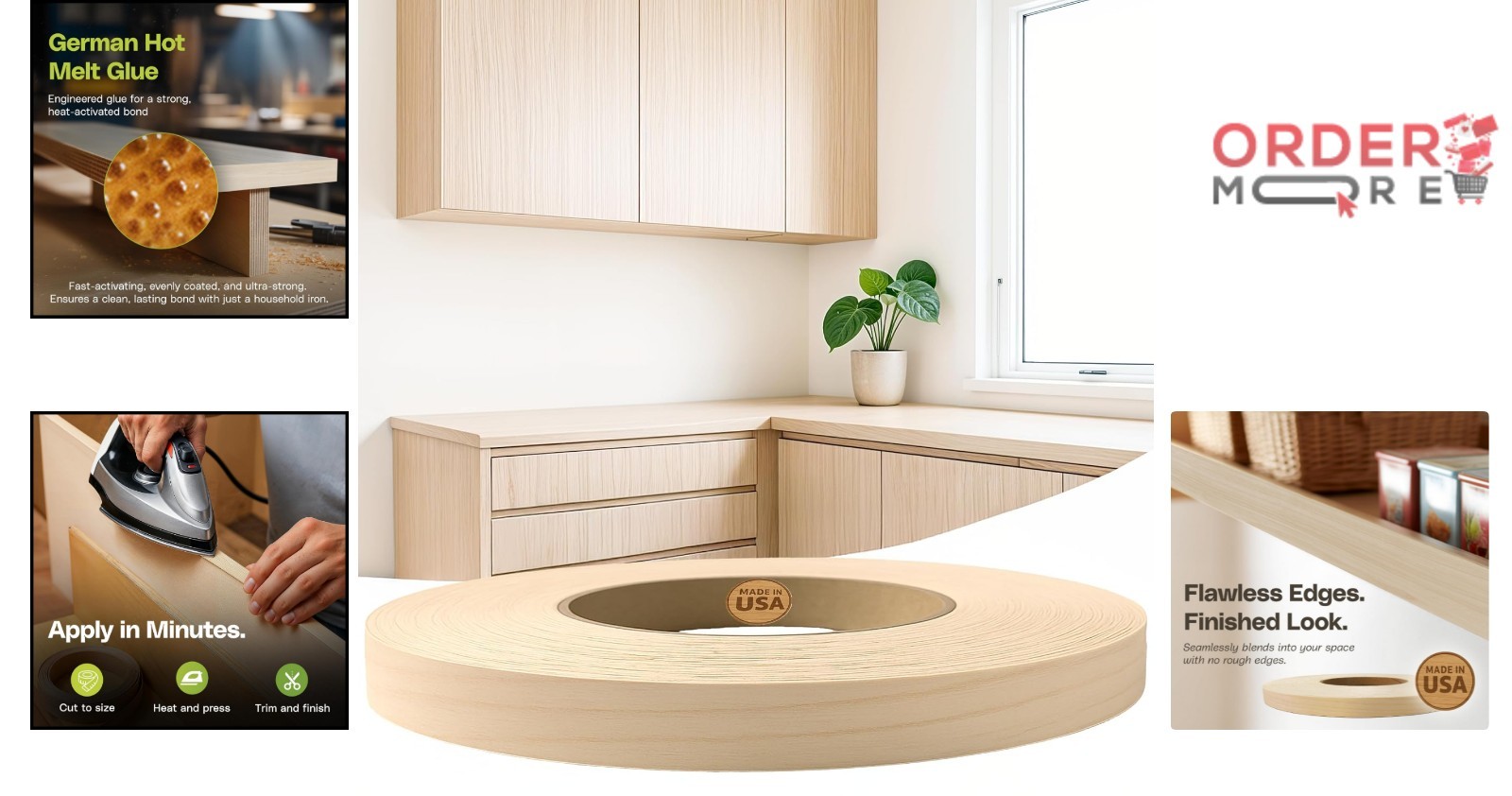 Birch Wood Veneer Edge Banding Tape 3/4 in x 50 ft Pre-Glued DIY Furniture