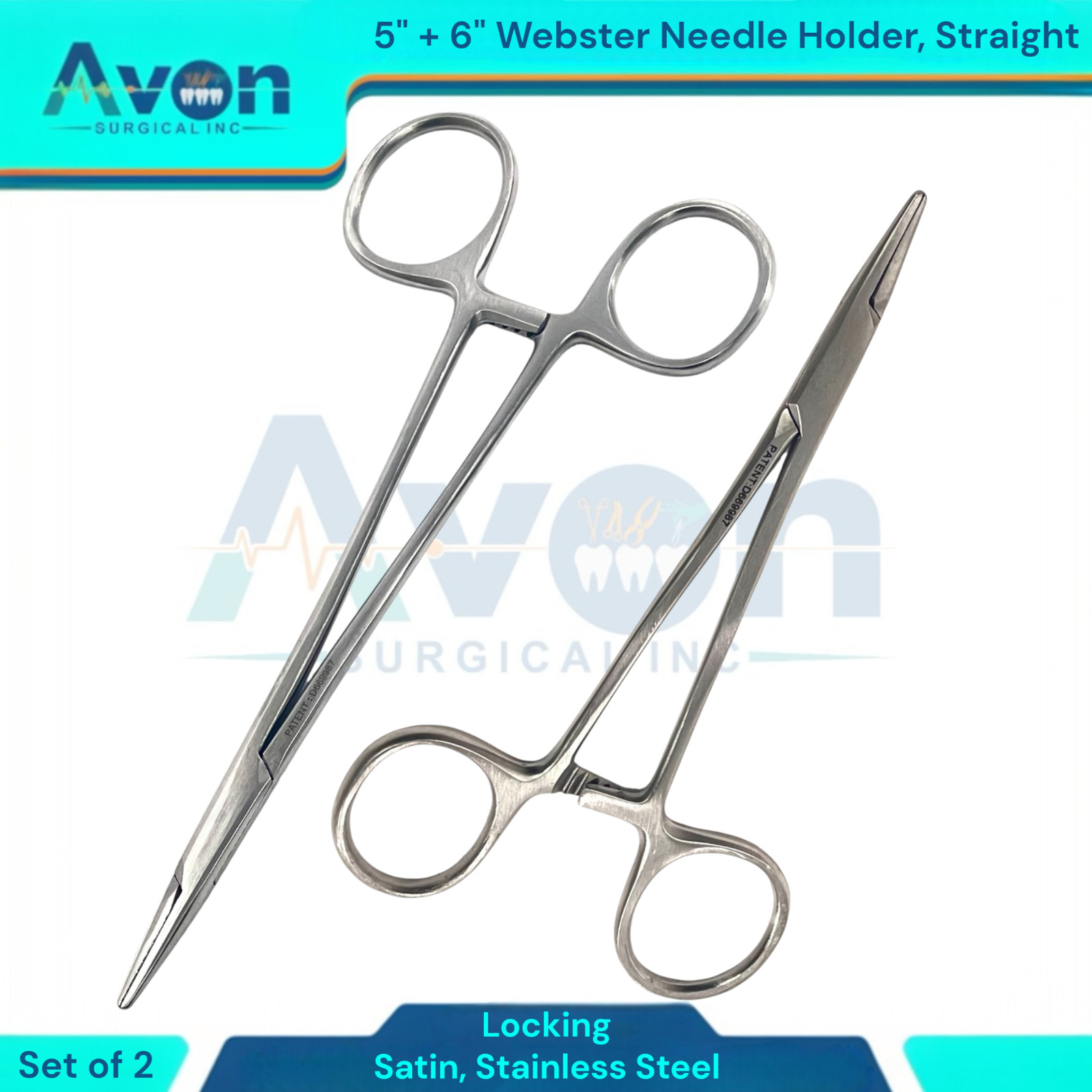 Set of 2 Needle Drivers 5″ + 6″ Webster Needle Holders – Satin – Stainless Steel