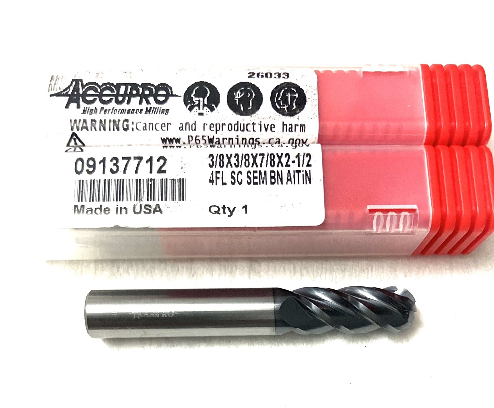 Accupro 3/8″ 4FL Ball Nose End Mill Solid Carbide AlTiN 09137712 NEW