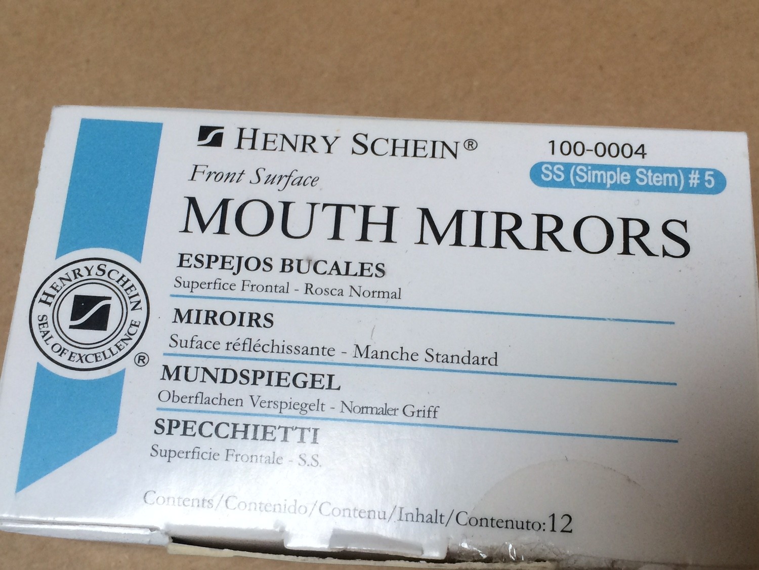 Dental Premium 12 x Mouth Mirror heads simple stem #5 Plain + Free Handle