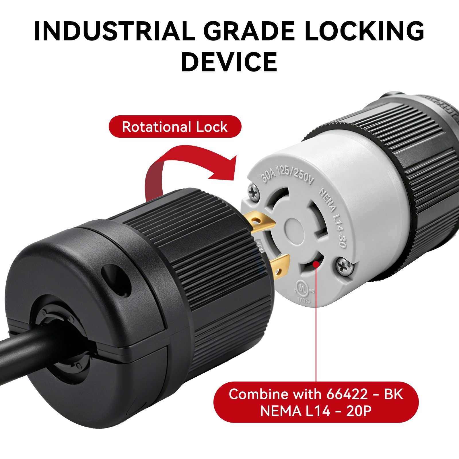 L14-20P Twist Lock Plug for Generator 20 Amp 125/250V NEMA Connector