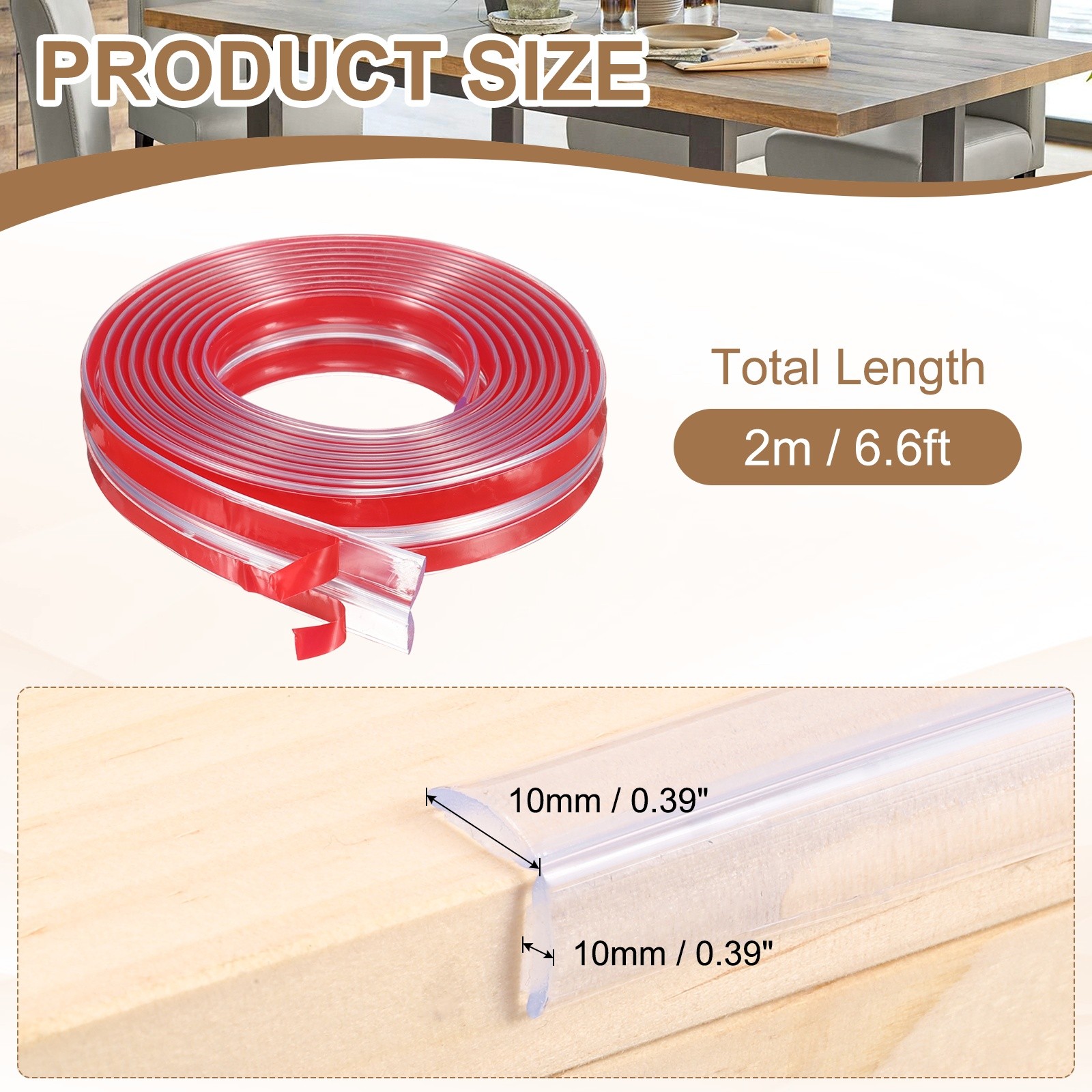 6.6ft (2M) x 0.4″ (10mm) Clear Furniture Corner Guard with 4 Corners Guards