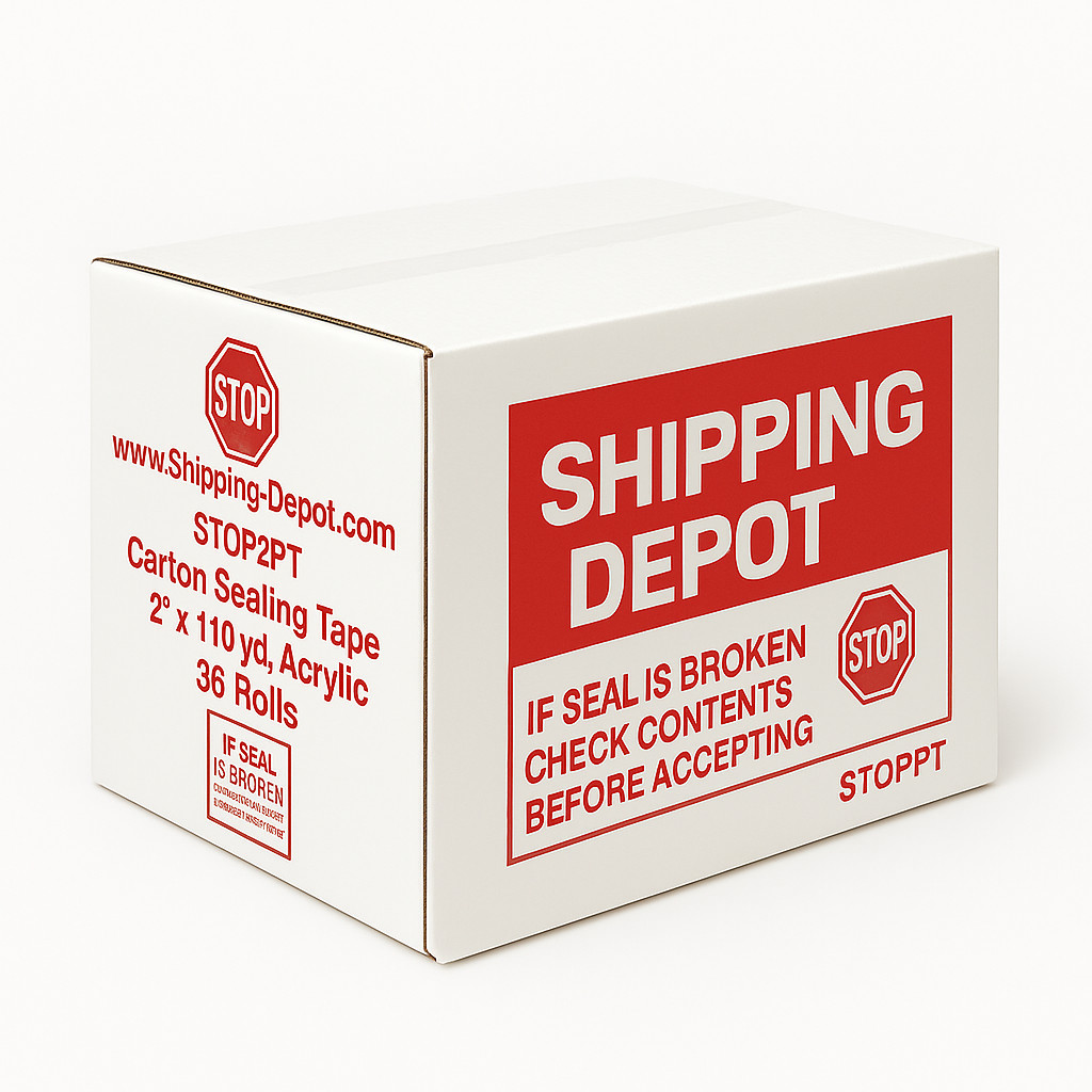 1 Roll 2″x110yd Security Packing Tape Red/White STOP If Seal Broken Tape