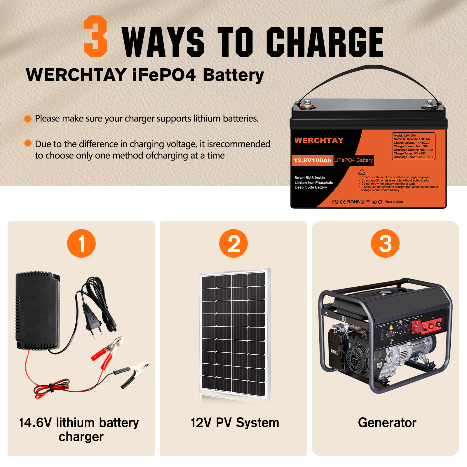 100Ah LiFePO4 Lithium Battery 12V BMS Deep Cycle for RV Marine Solar Off-grid