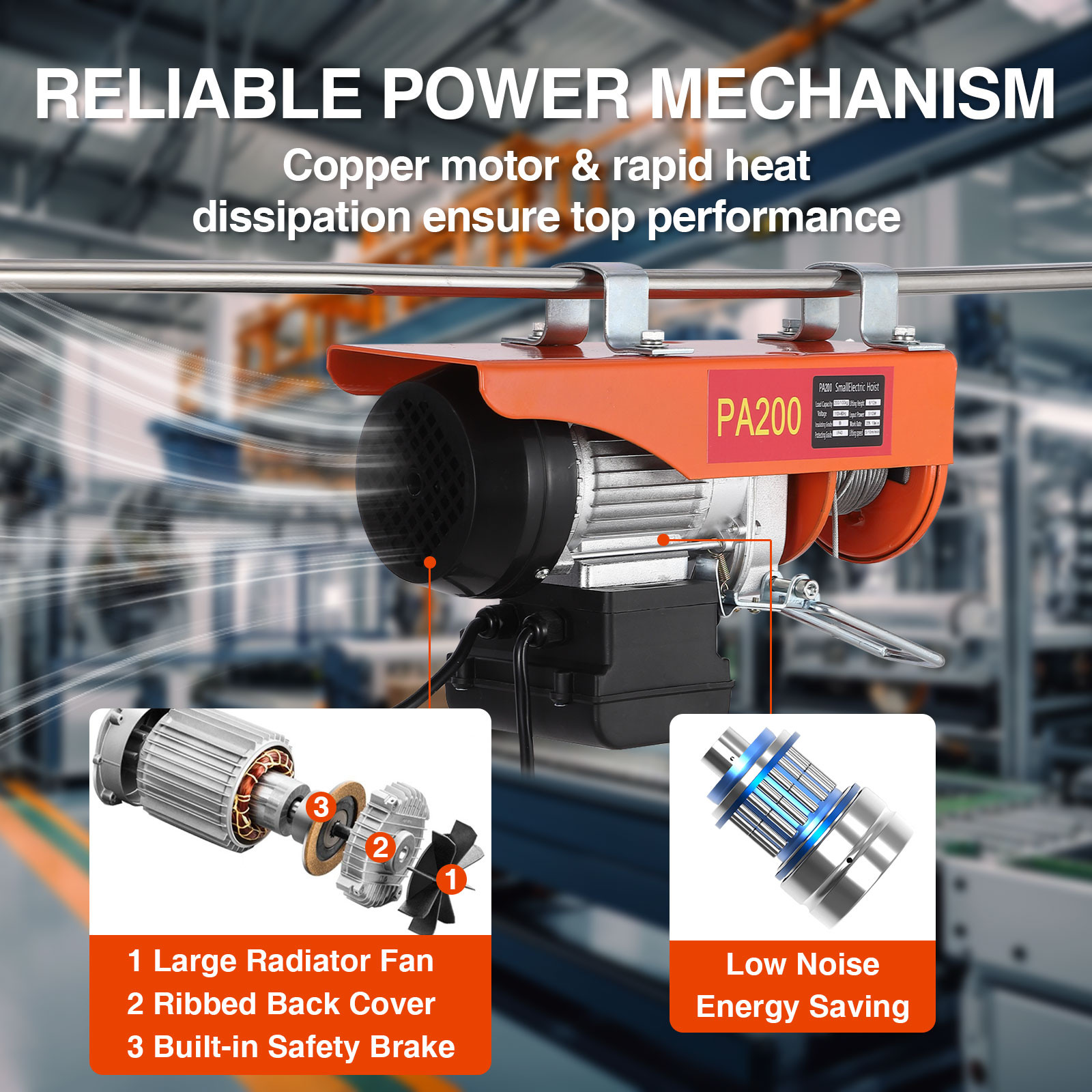 440LB 6.5FT Double Slings Engine Lift Electric Hoist Crane 460W 110V Wire Winch