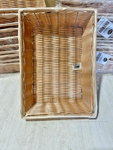 LOT OF 24 TABLECRAFT 1188W RECTANGULAR HAND WOVEN POLYPROPYLENE BAKERY BASKETS