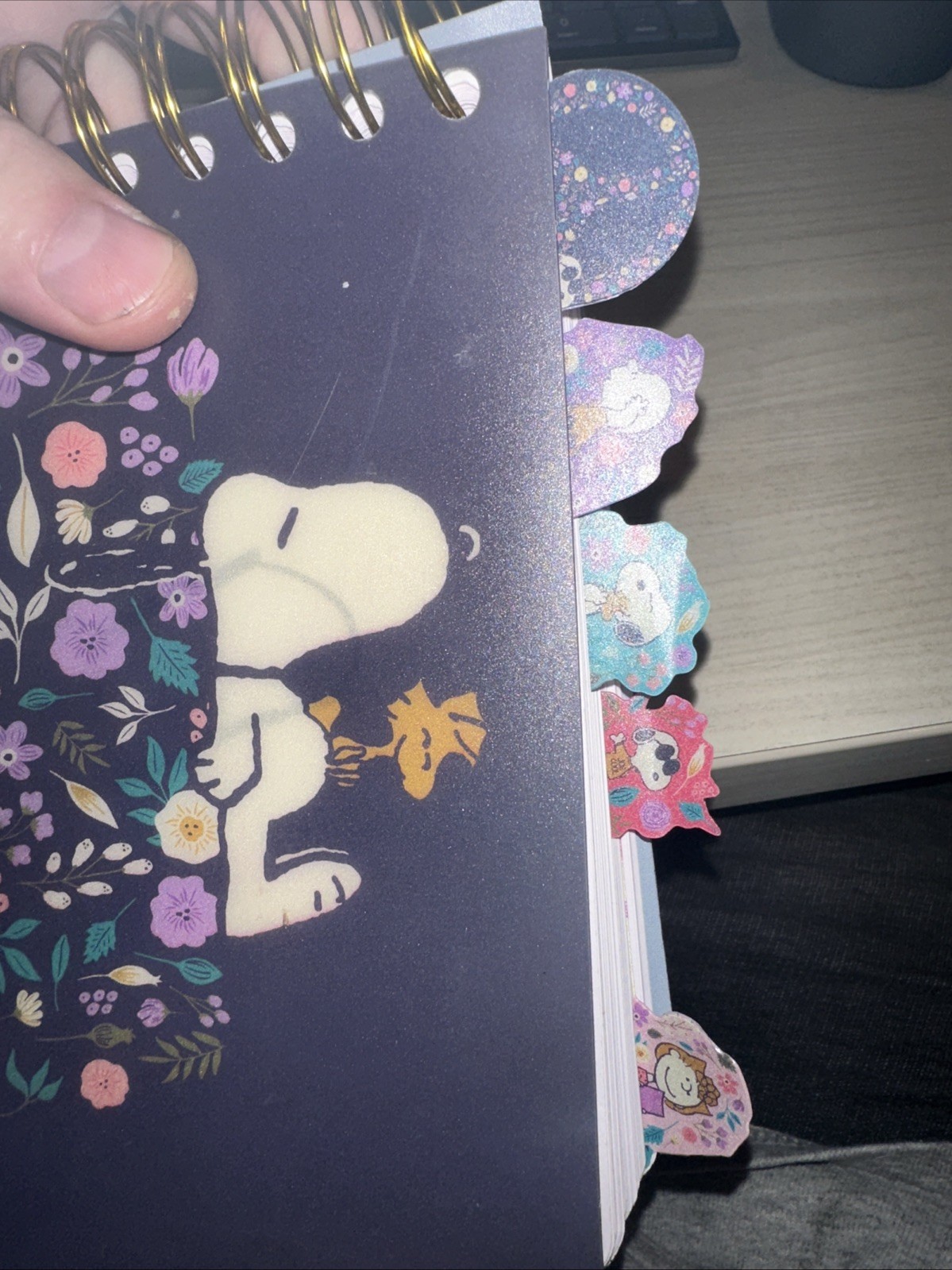 Peanuts Notebook Spiral Journal 8.25″ Snoopy Charlie Brown Purple Flowers w/Div
