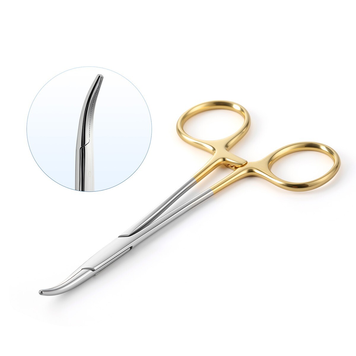 Dental Hemostat Forceps Surgical Instrument Curved / Straight Head Gold Handle