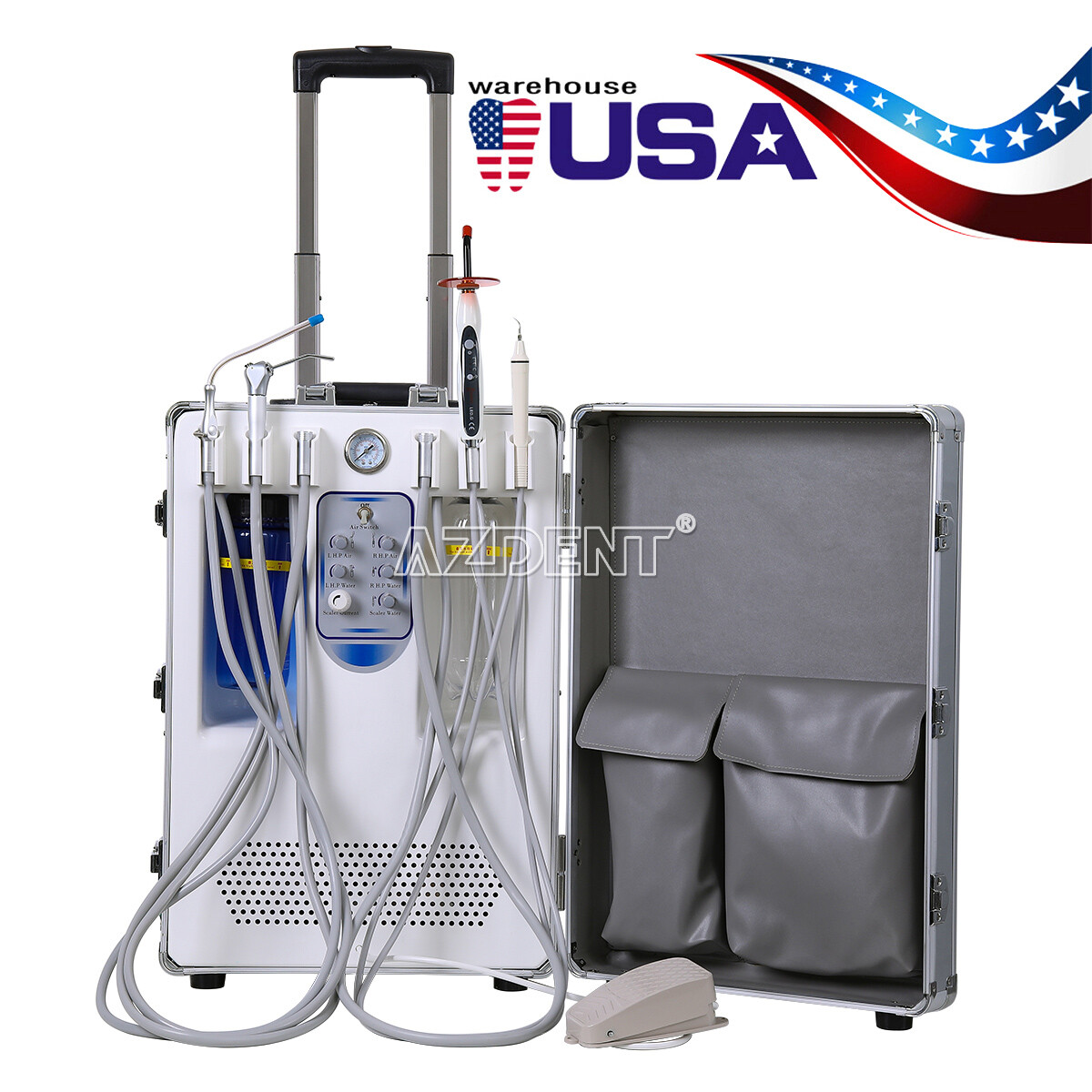 Portable Dental Mobile Delivery Unit+Curing Light+Scaler+Handpiece Kit 4 Hole