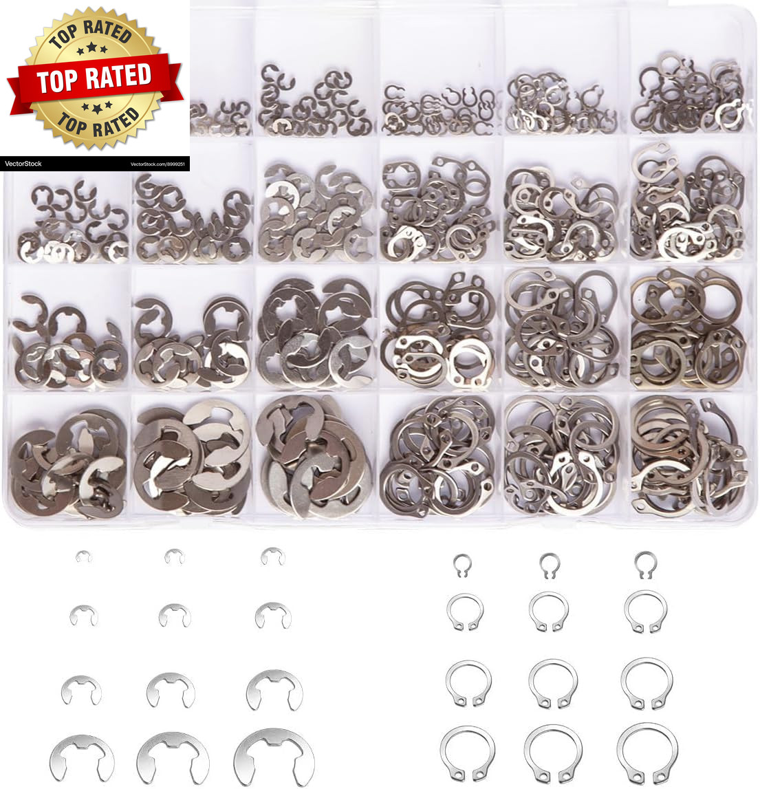327Pcs E-Clips Circlip Retaining Rings Assortment Set(1.2Mm-10Mm) and C-Clips Ex
