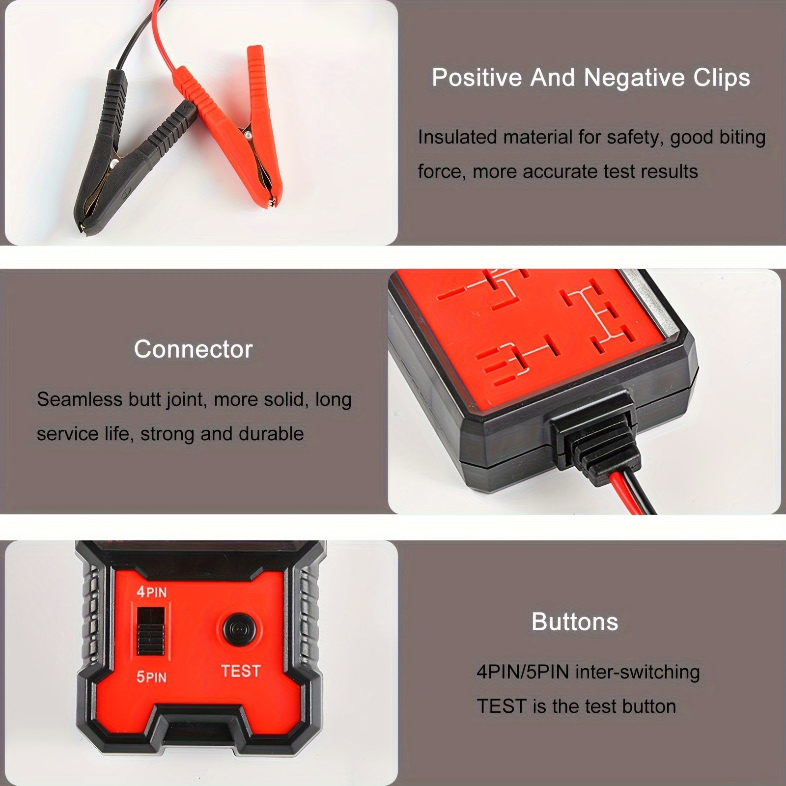 12V 4/5 Pin Relay Tester for Car-Professional Auto Automotive with Clips Durable