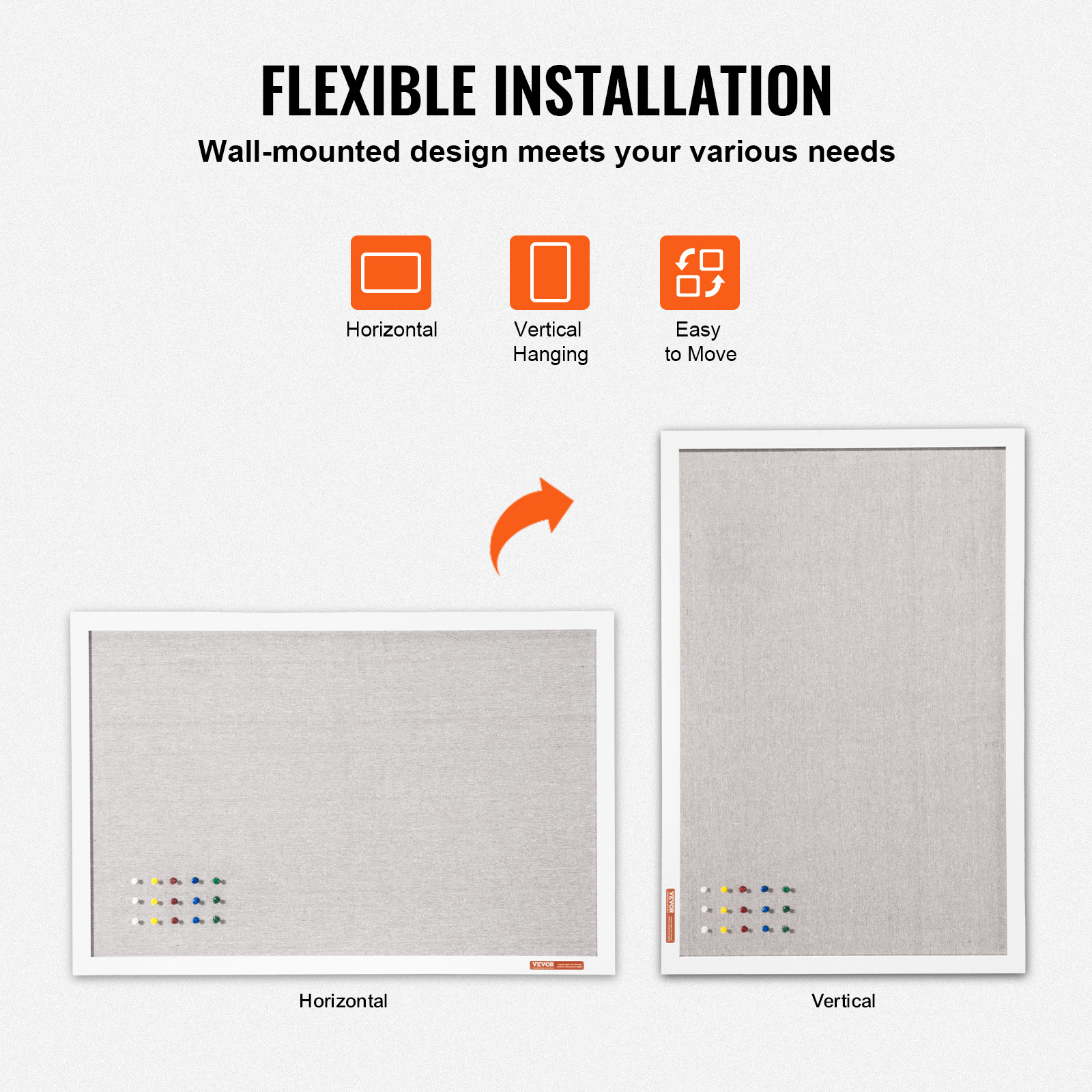 VEVOR 30″x20″ White Cork Board with Linen Surface Wall-Mounted Bulletin Board
