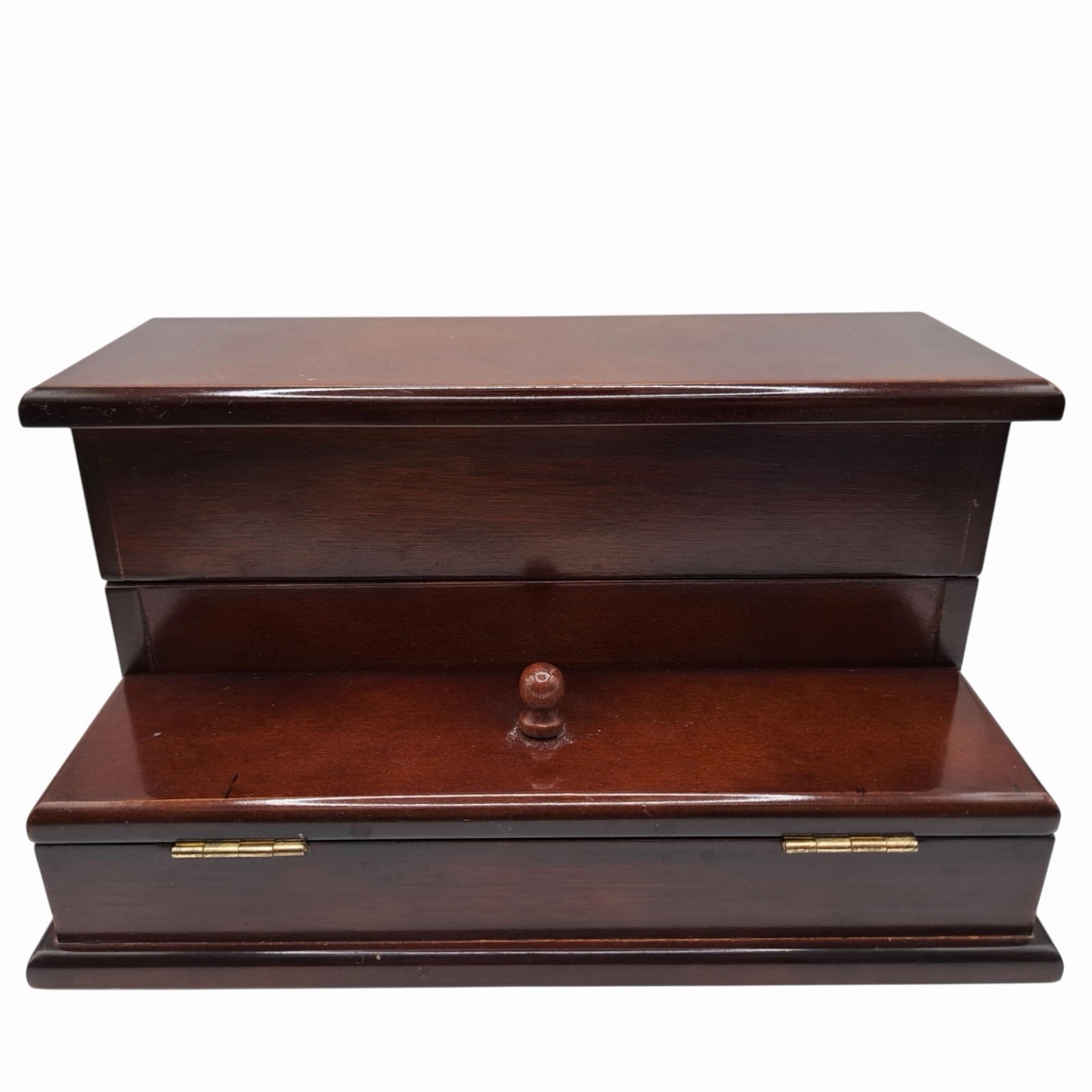 Bombay Company Mahogany Wood Box Letter Desk Organizer Hinged Lids 1987 10x5x5.8