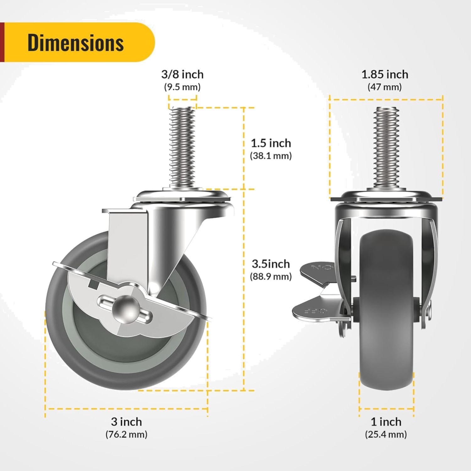 Set of 4 Heavy-Duty 3-Inch Locking Casters – Ideal for Furniture & DIY Projects