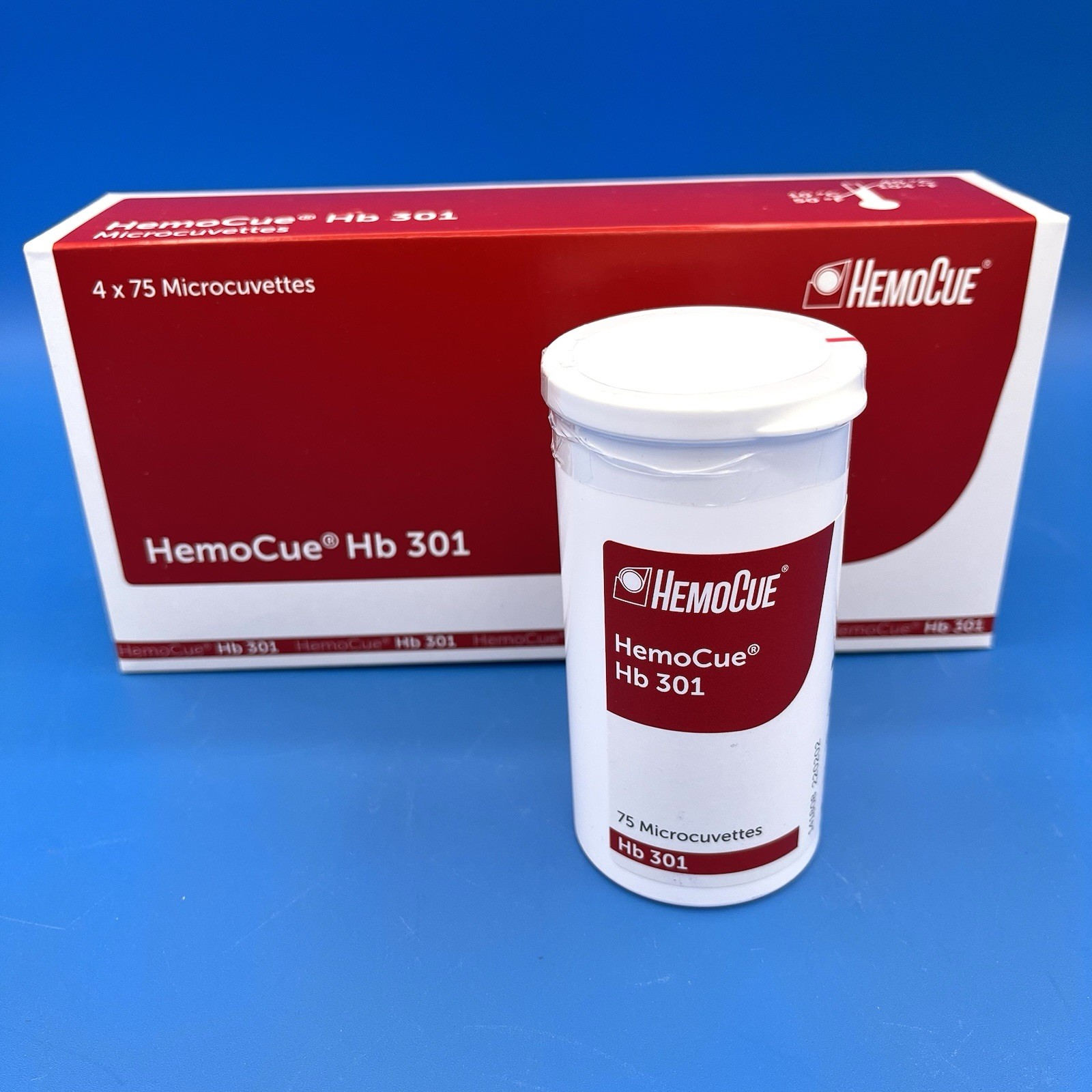 HemoCue Hb 301 Microcuvettes, 300 total (4×75), exp. 09/2026