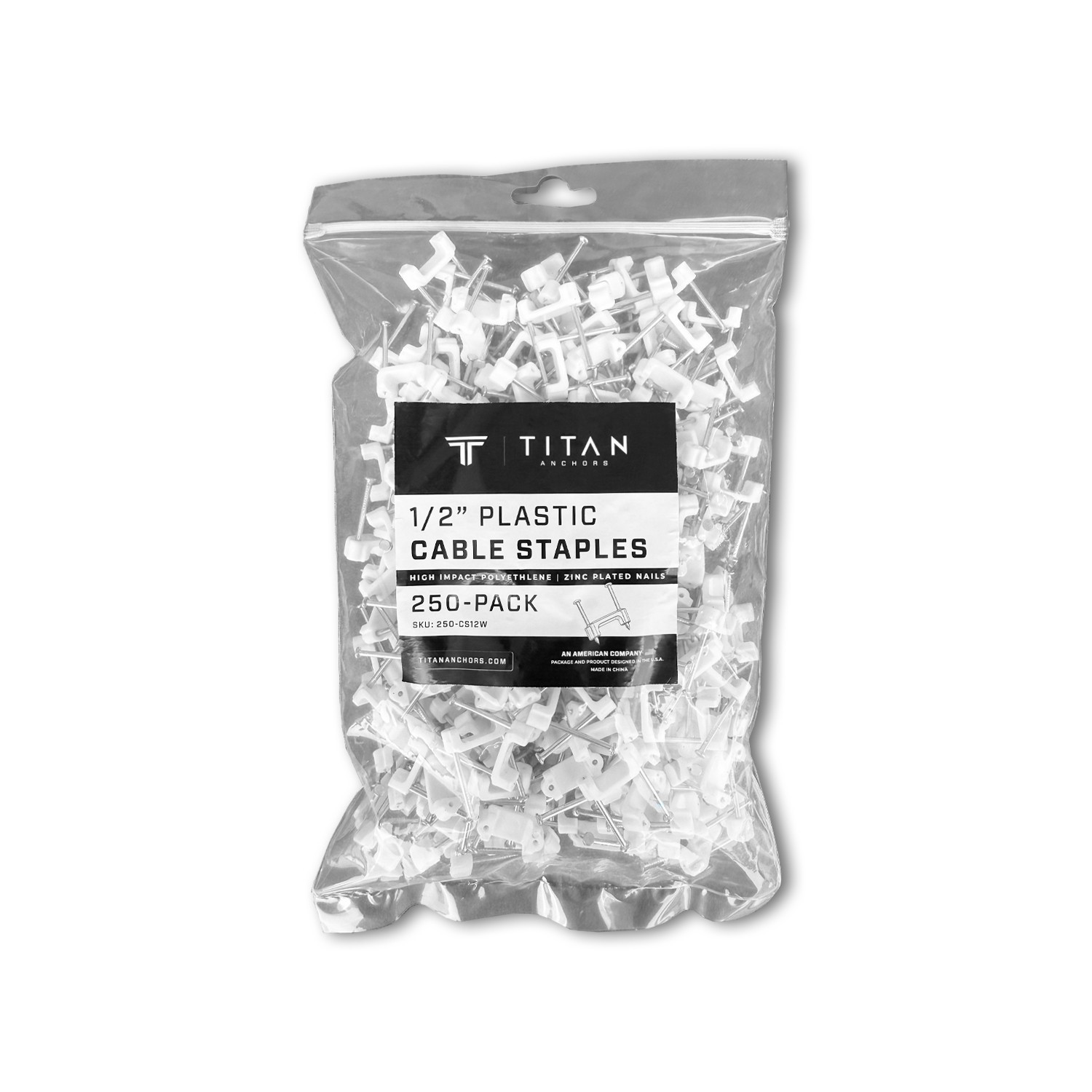 1000-Pack 1/2 Inch Plastic Cable Staples for Power and Low-Voltage Cables