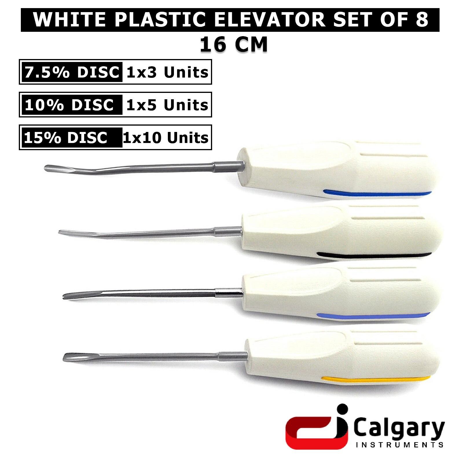 Set of 8 White Plastic Dental Luxating Root Extracting Elevators Oral Surgery
