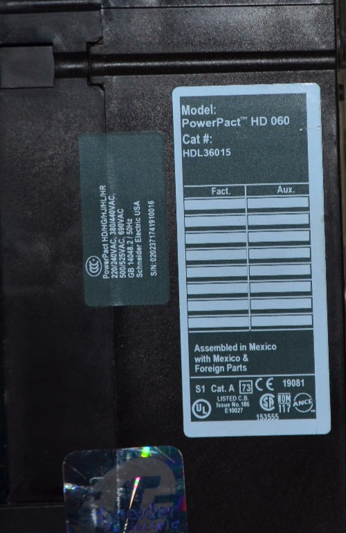 HDL36015 Schneider Electric 15A 600V 3P Powerpact Circuit Breaker -SES