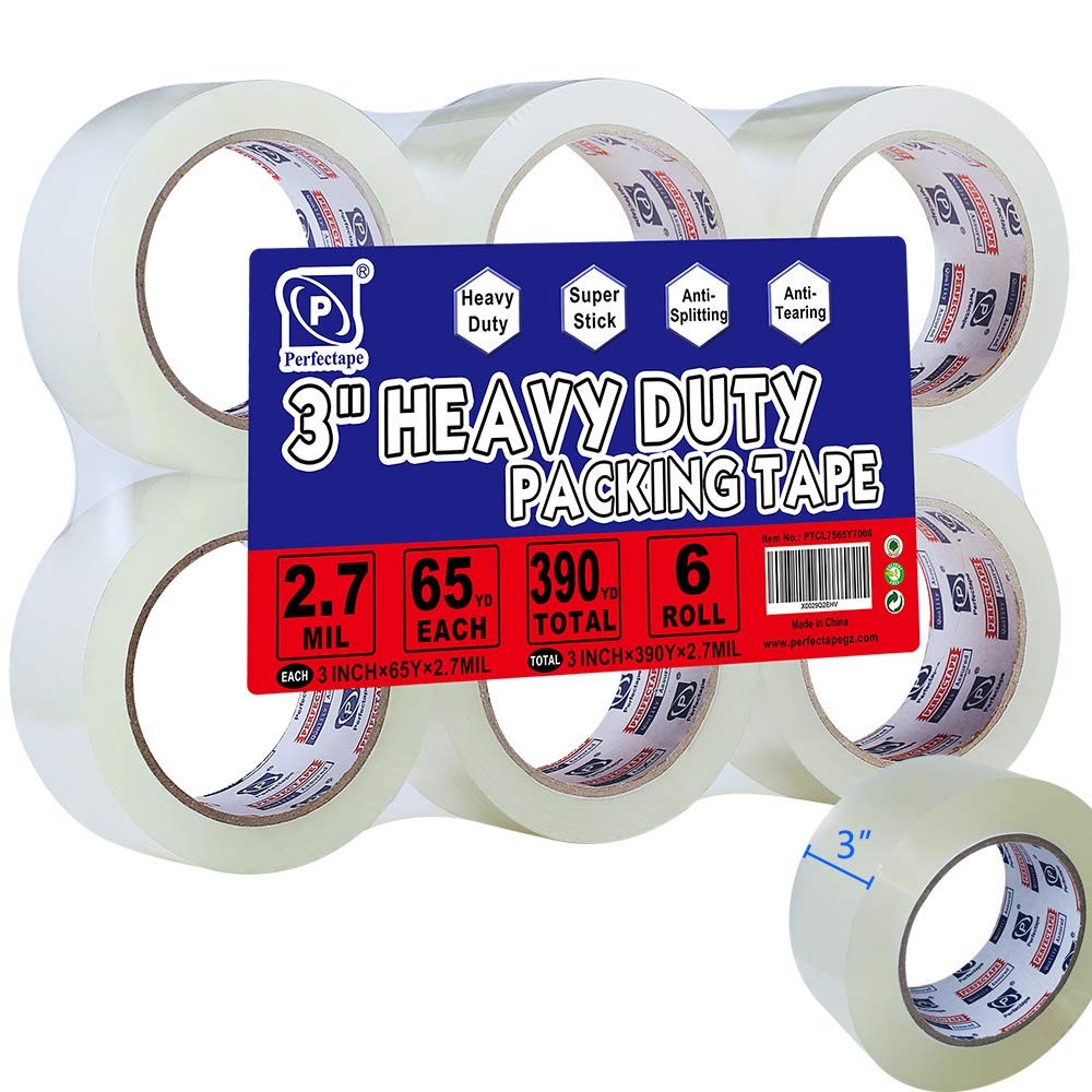 PERFECTAPE 3″ Heavy Duty Packing Tape 6 Rolls, Total 390Y, Clear, 2.7 mil, 3 …