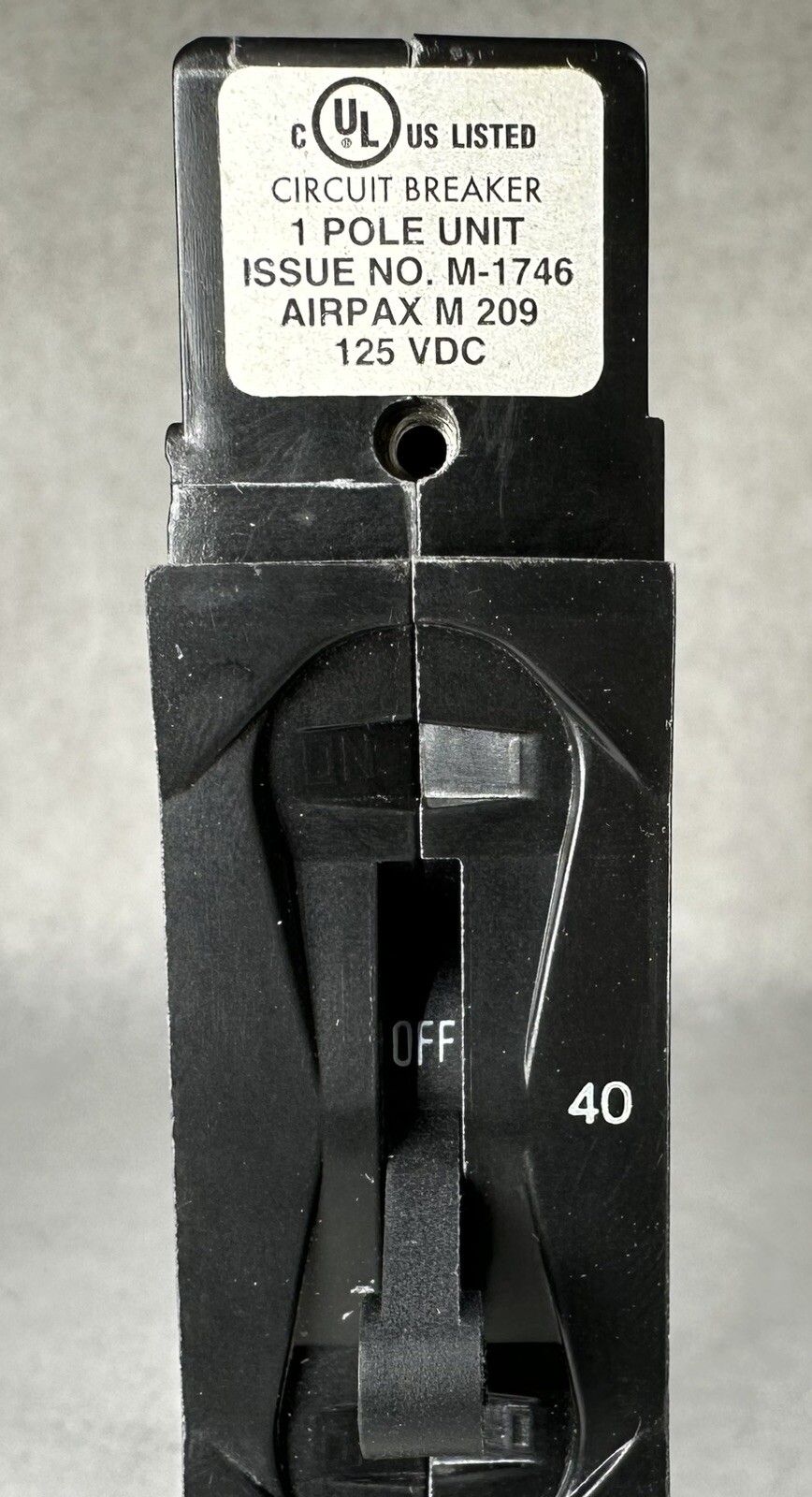 NEW AIRPAX 209-1-29890-40 Circuit Breaker, 1-Pole 125 VDC 40 Amps